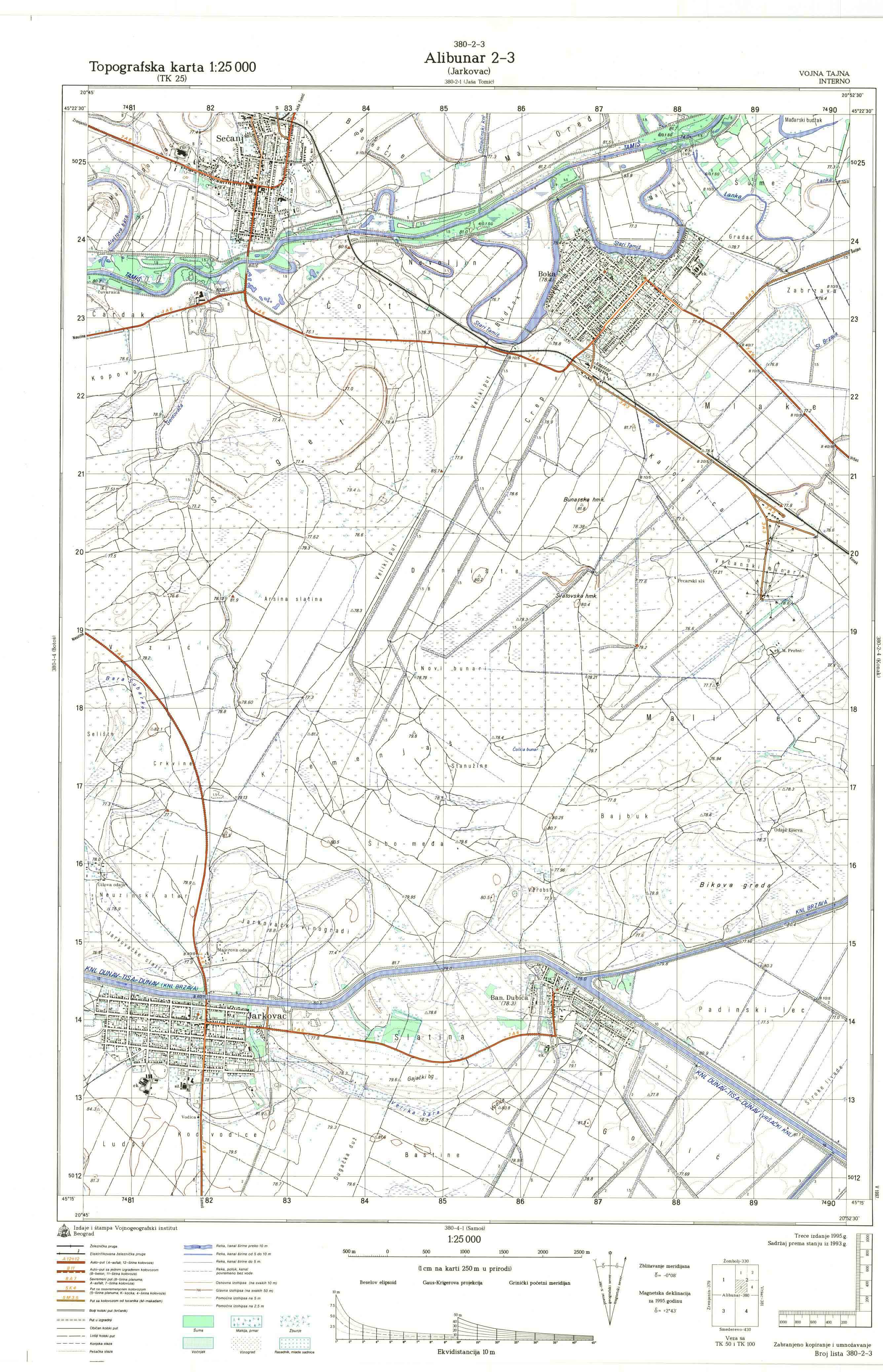  topografska karta srbije 25000 JNA  Alibunar