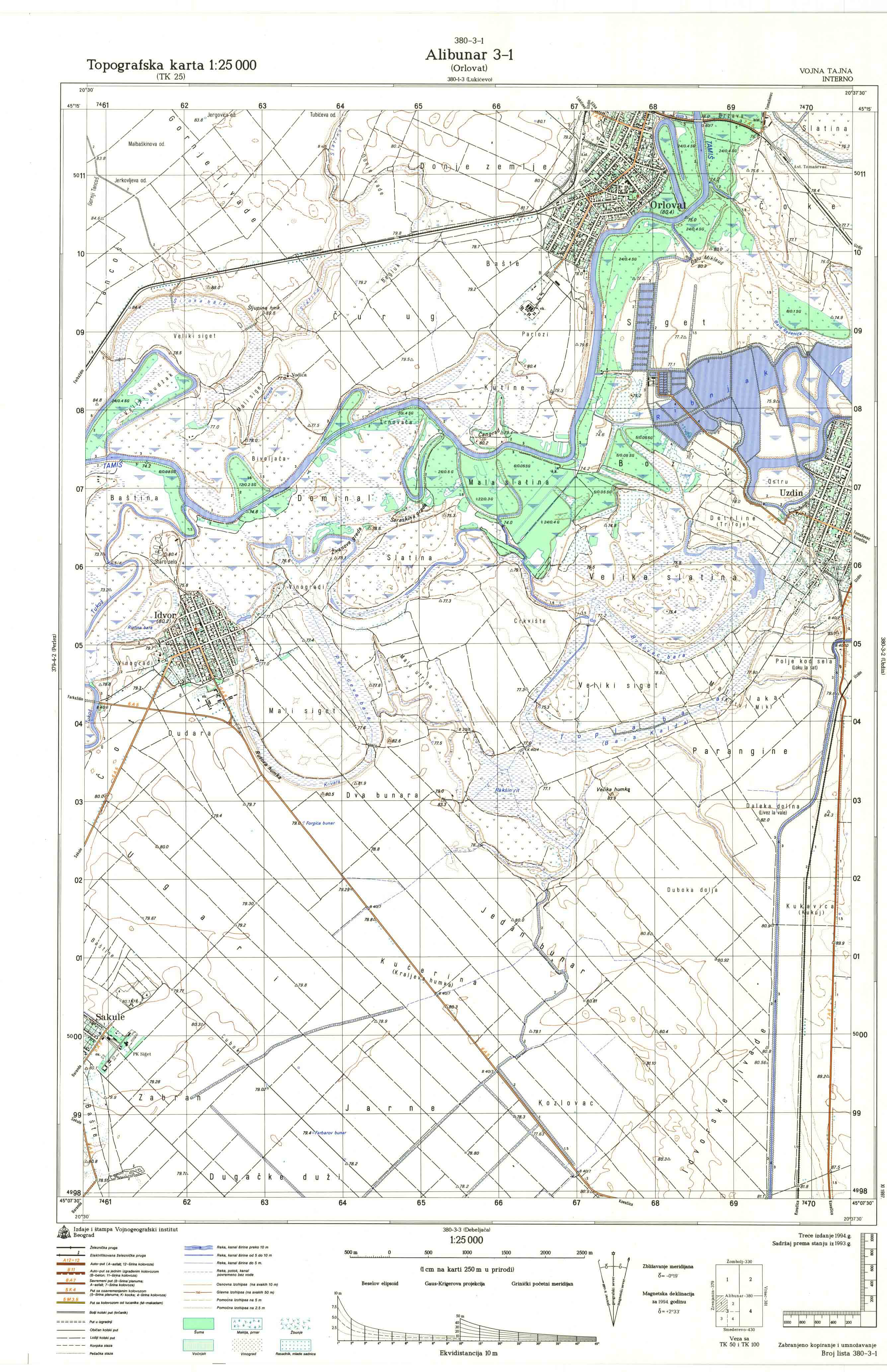  topografska karta srbije 25000 JNA  Alibunar