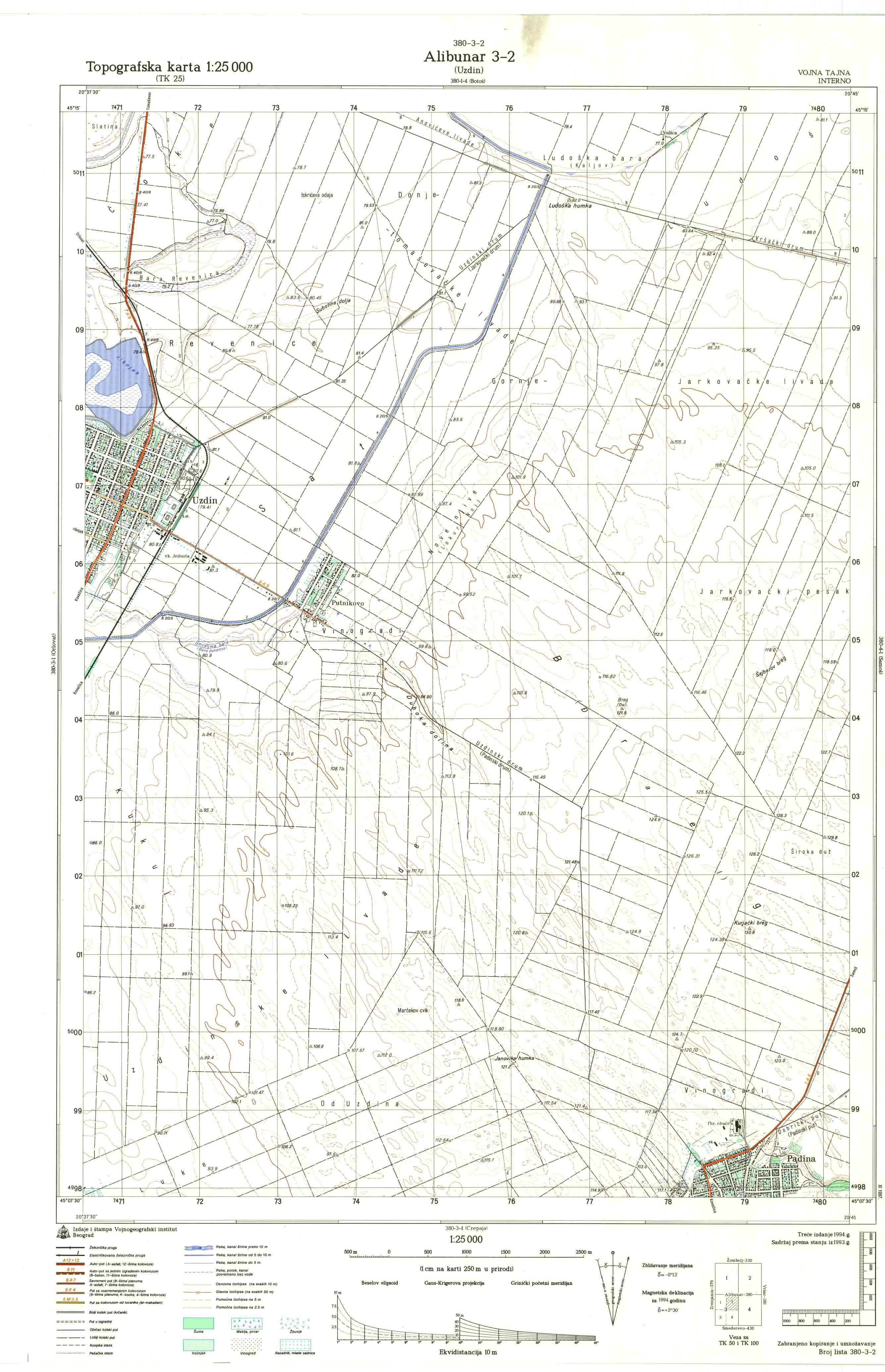  topografska karta srbije 25000 JNA  Alibunar