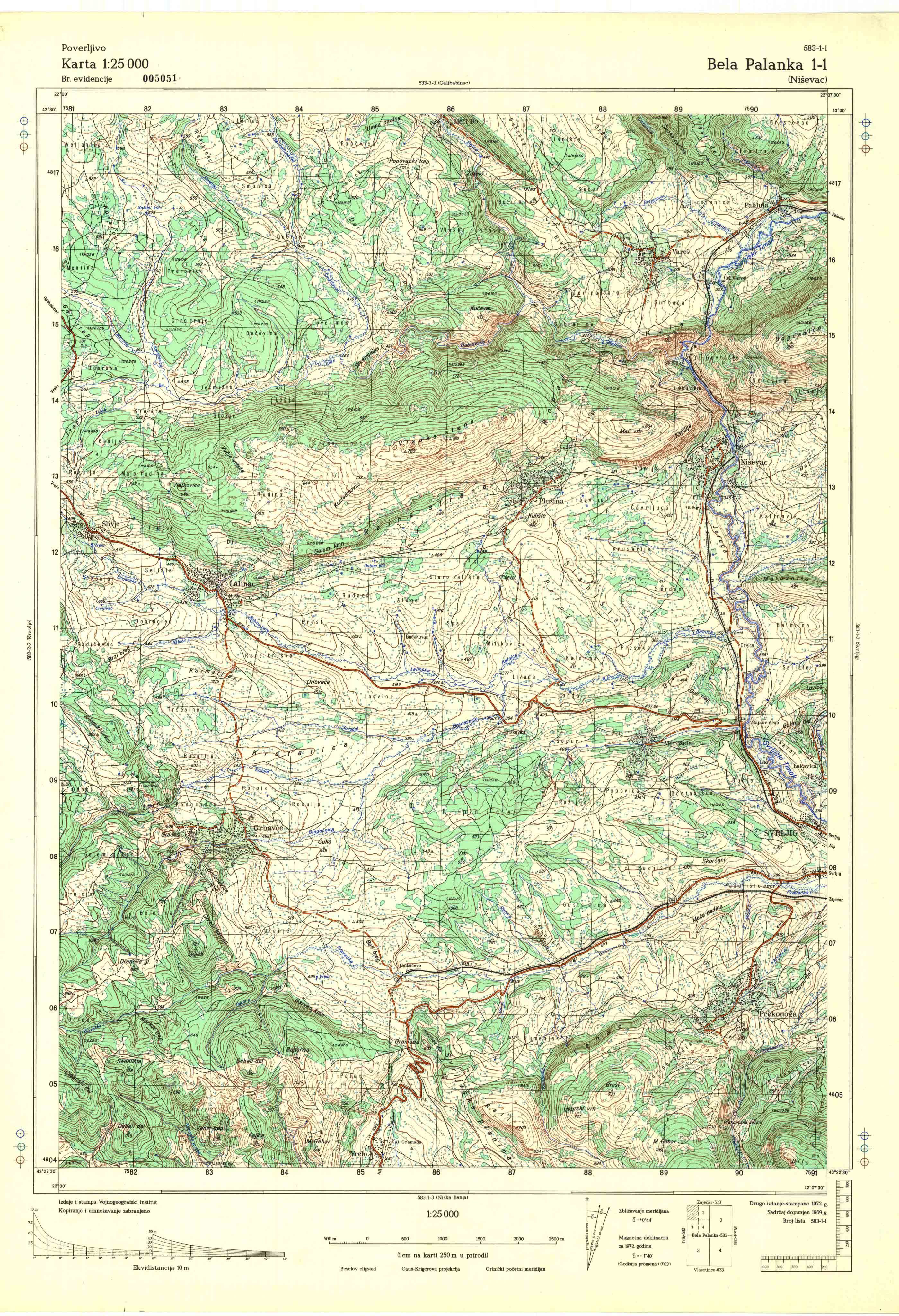  topografska karta srbije 25000 JNA  Niš