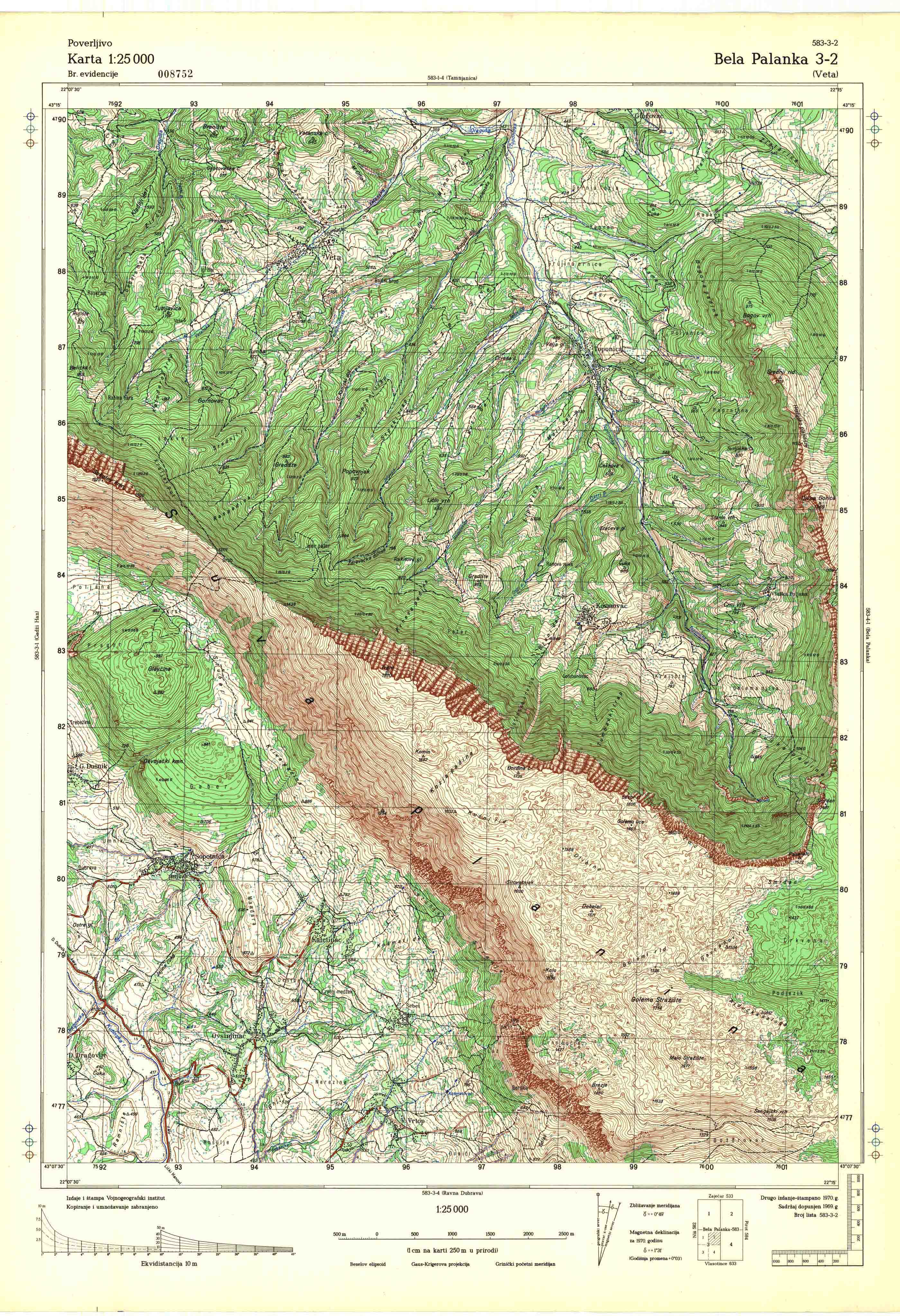  topografska karta srbije 25000 JNA  Niš