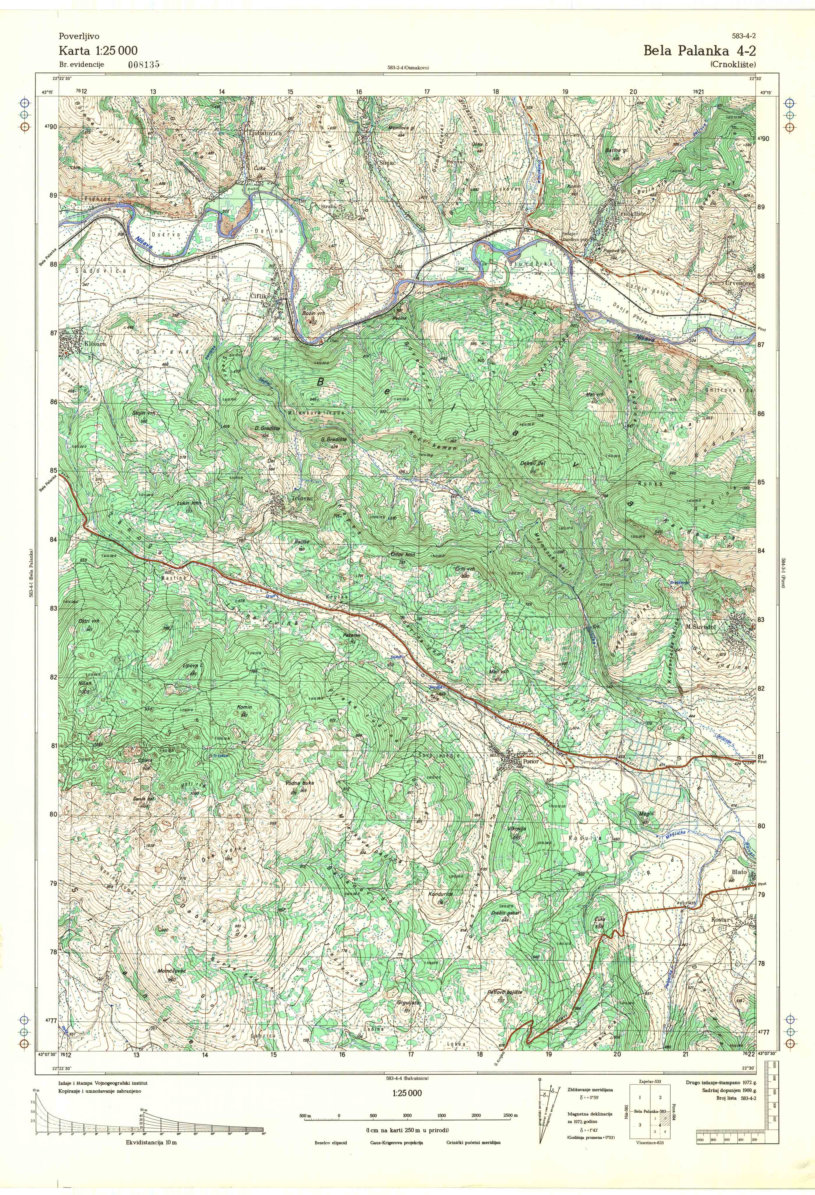  topografska karta srbije 25000 JNA  Niš