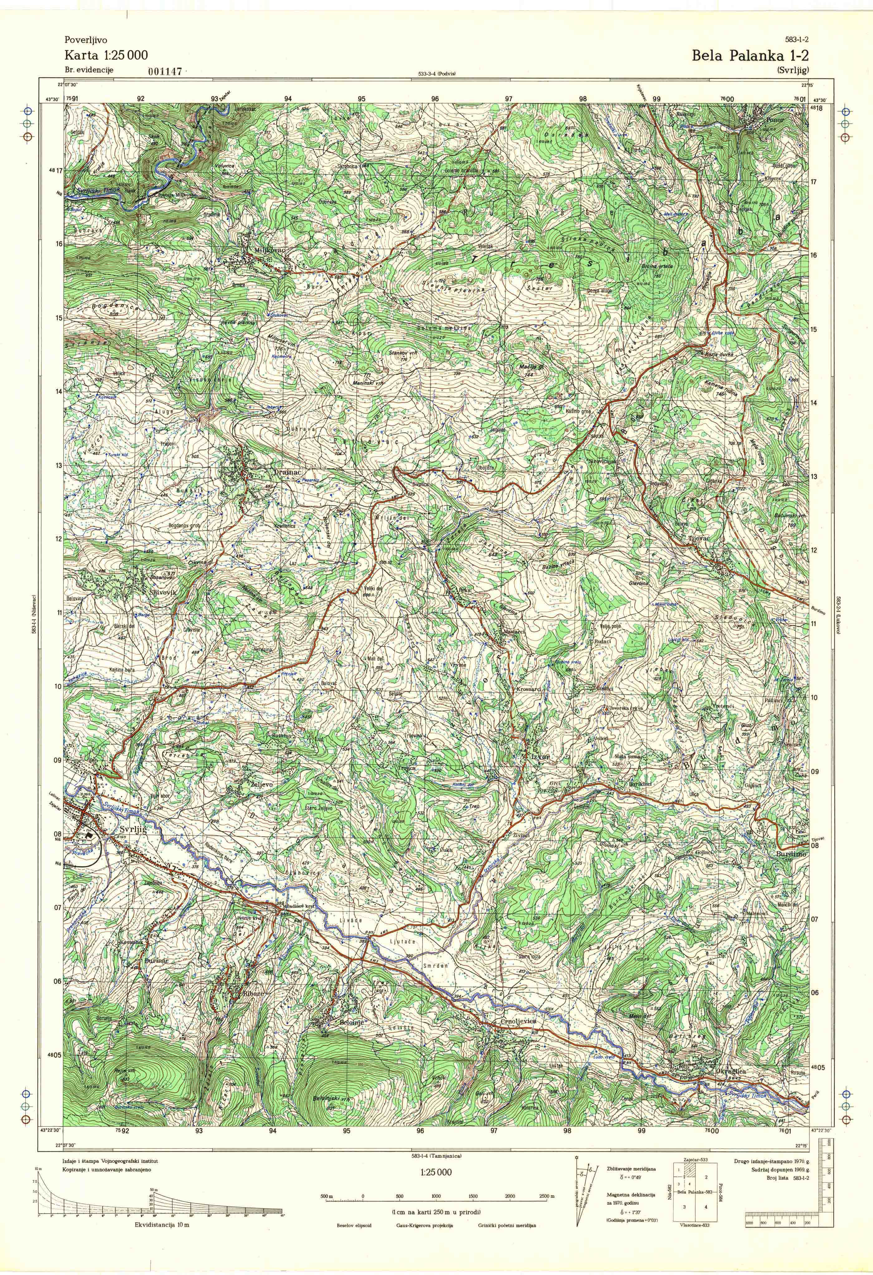  topografska karta srbije 25000 JNA  Niš