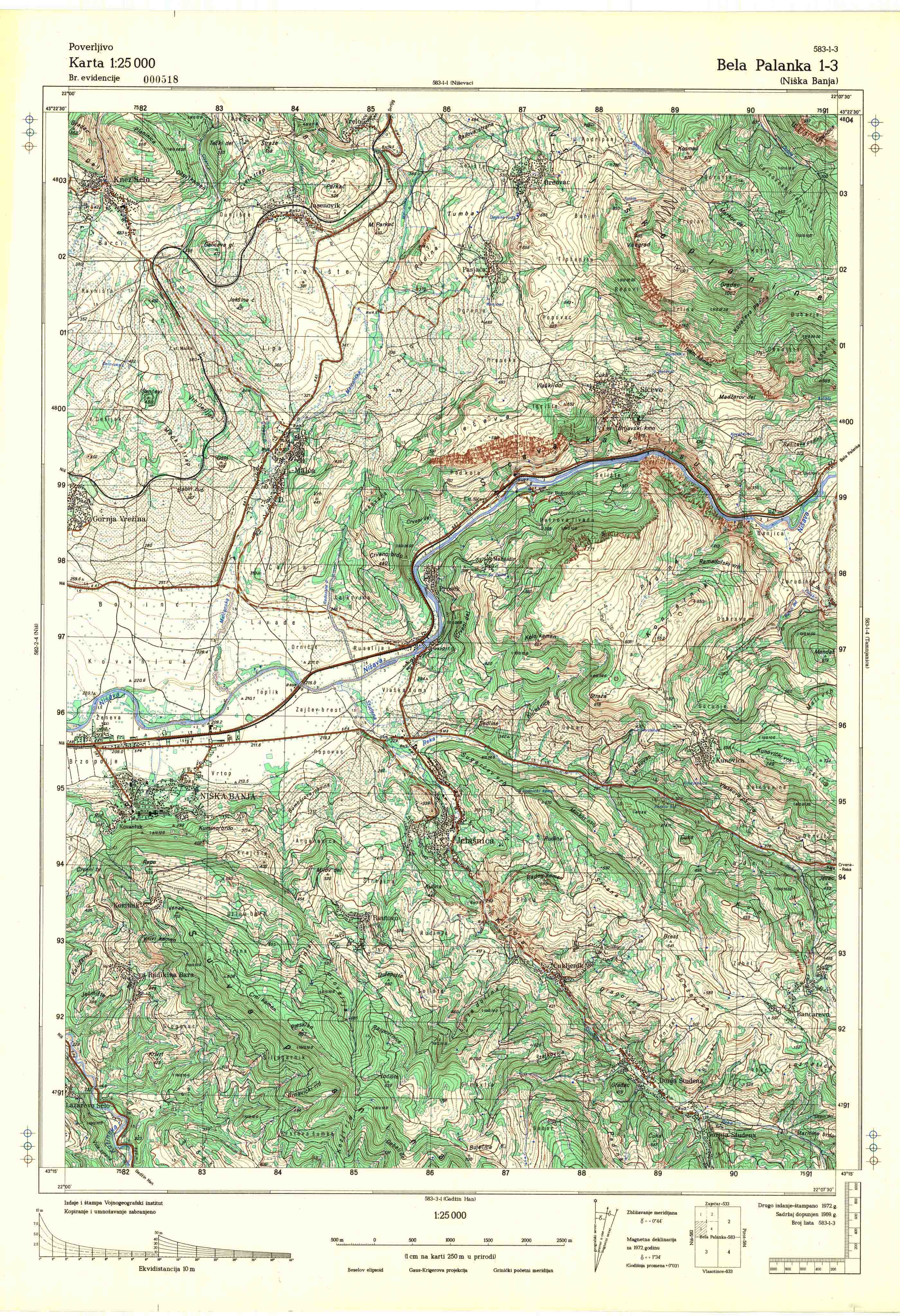  topografska karta srbije 25000 JNA  Niš