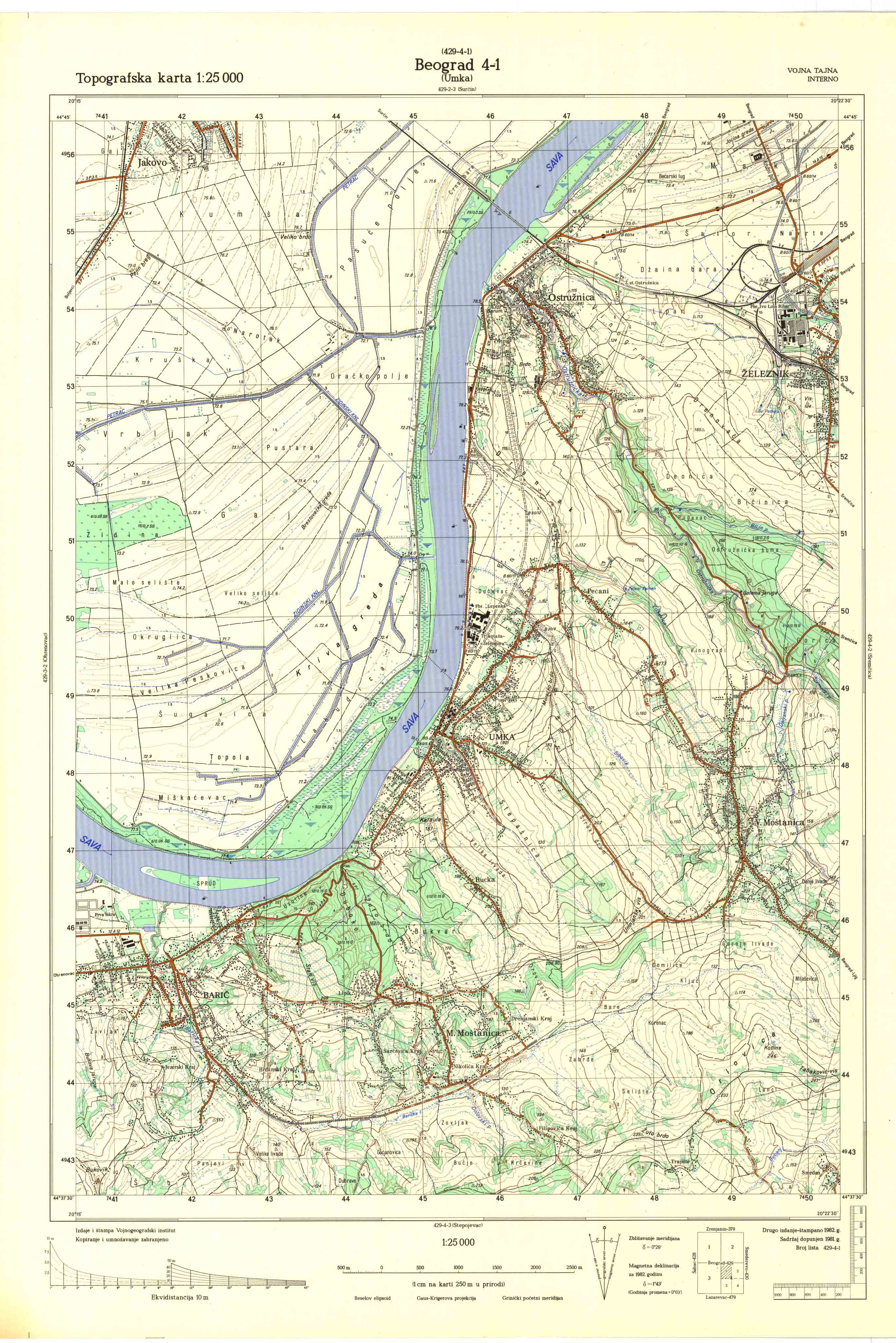  topografska karta srbije 25000 JNA  Beograd