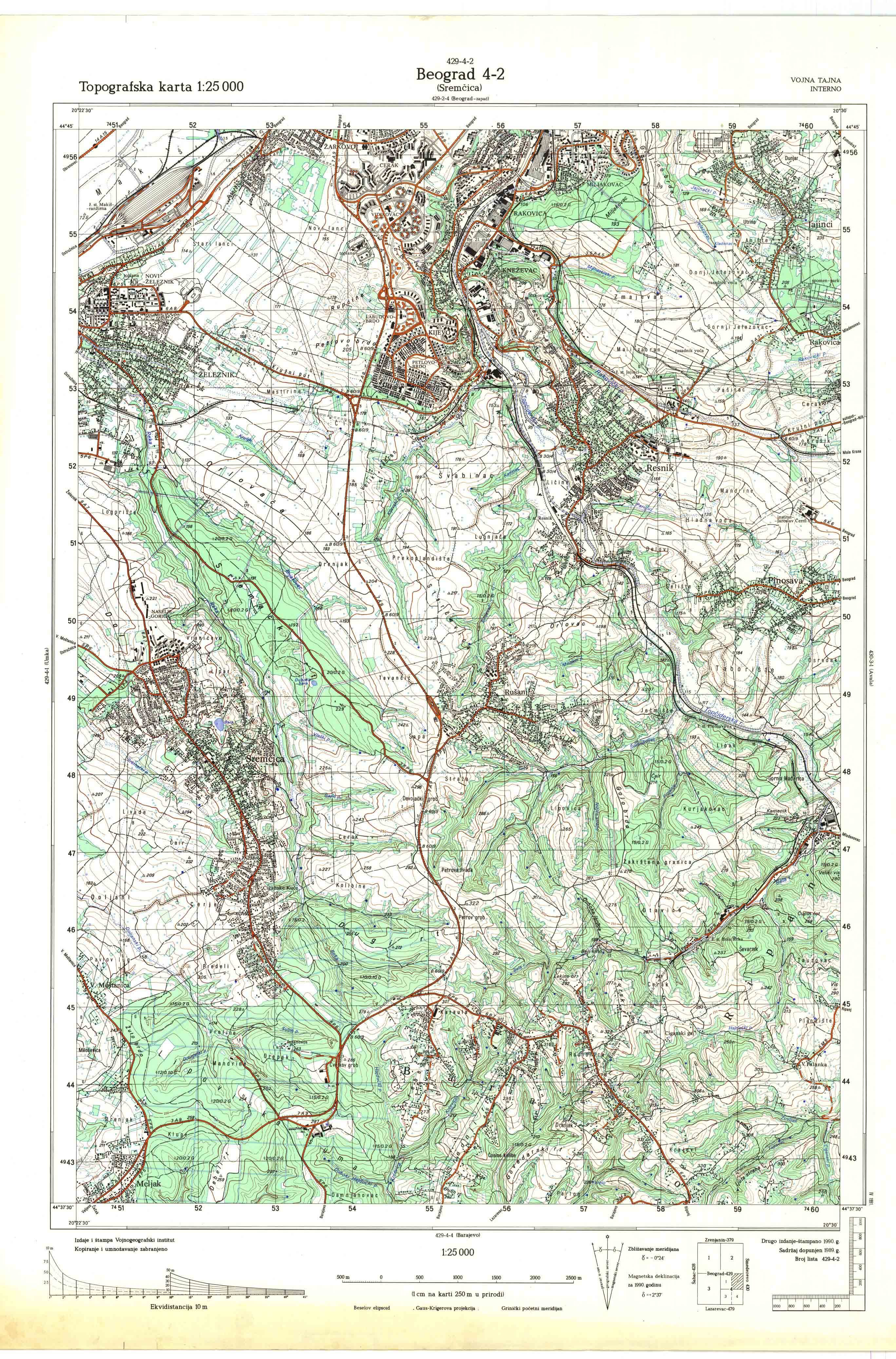  topografska karta srbije 25000 JNA  Beograd