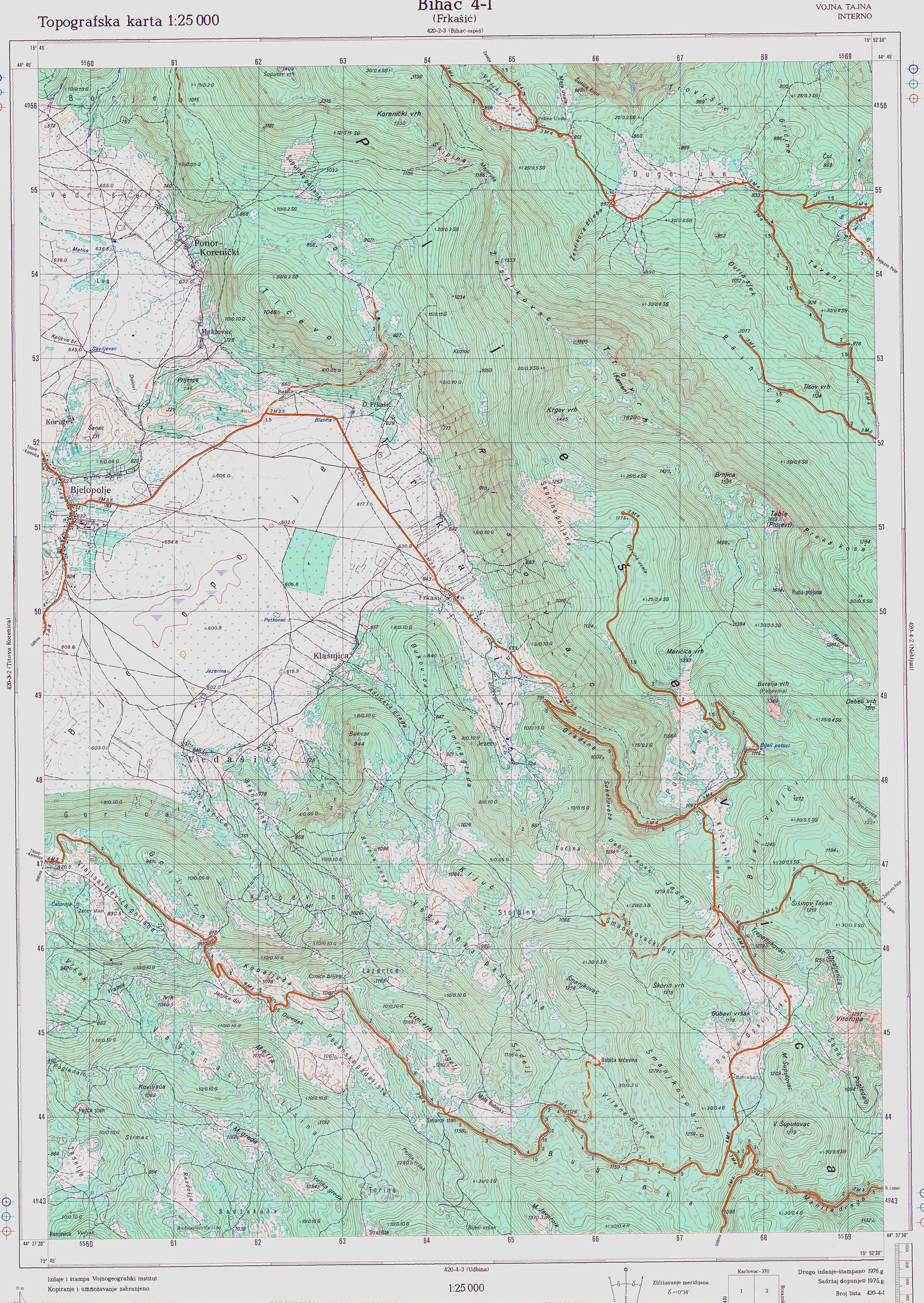  topografska karta BiH 25000 JNA  Bihać