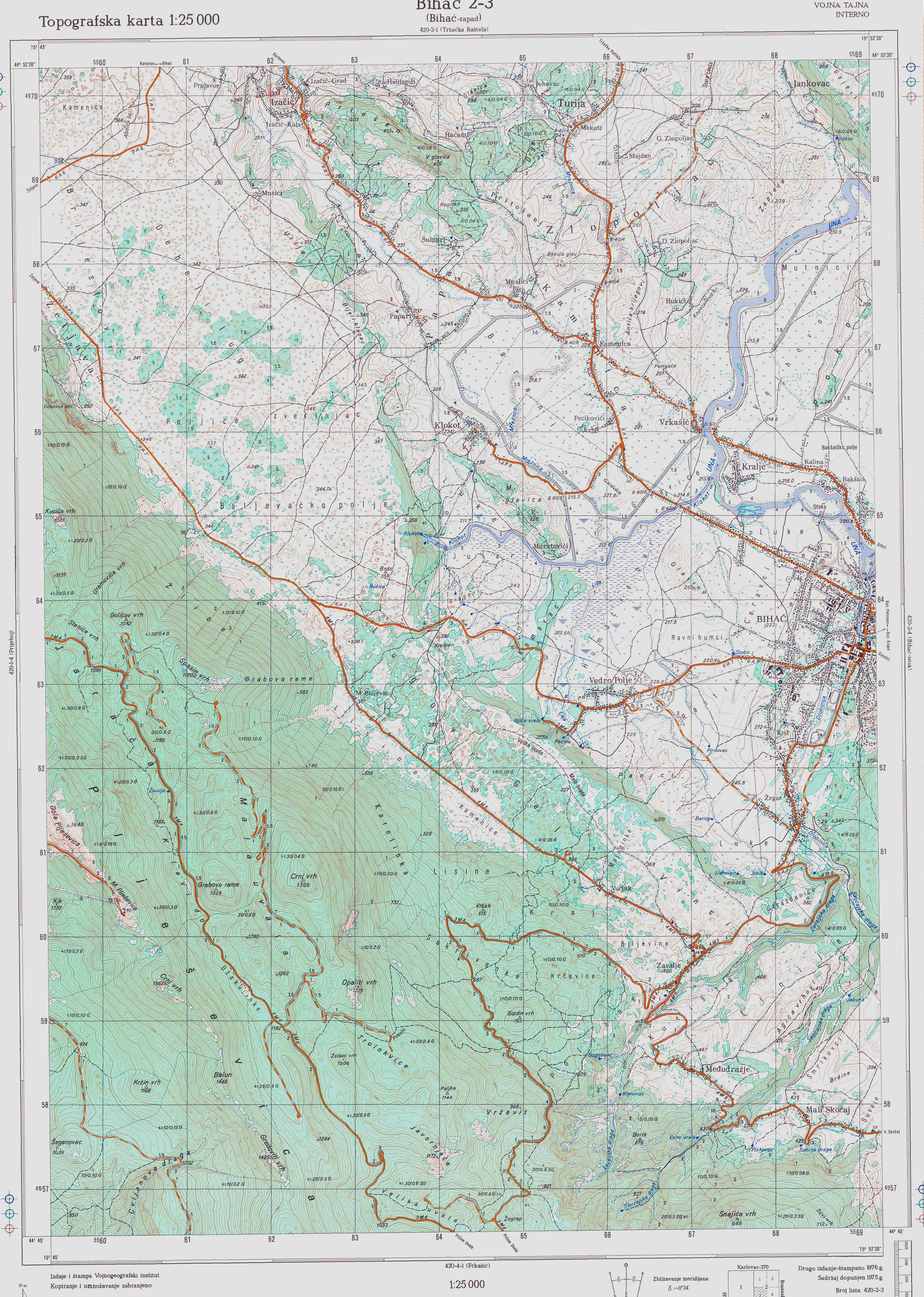  topografska karta BiH 25000 JNA  Bihać zapad