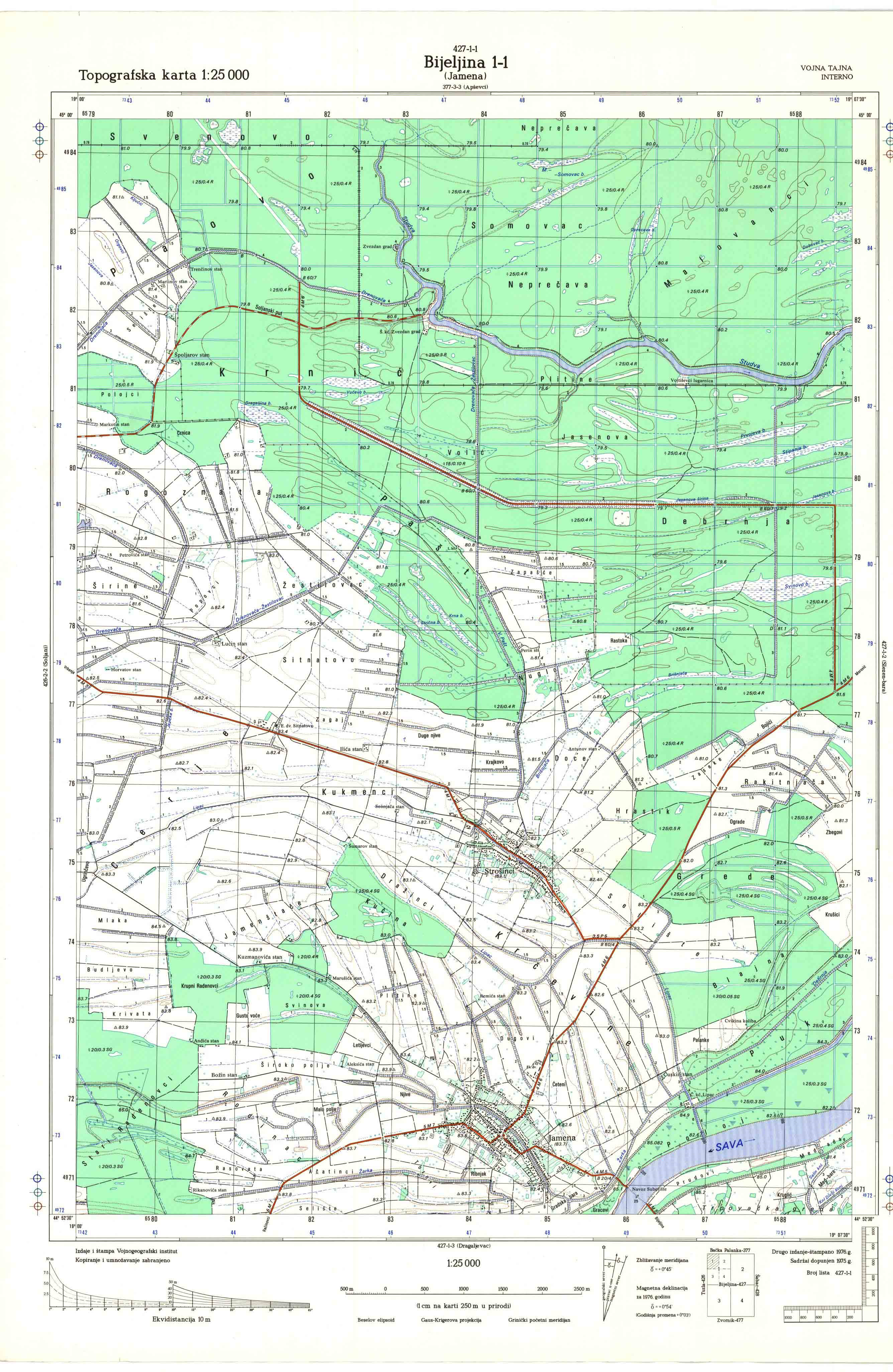  topografska karta srbije 25000 JNA  Bijeljina