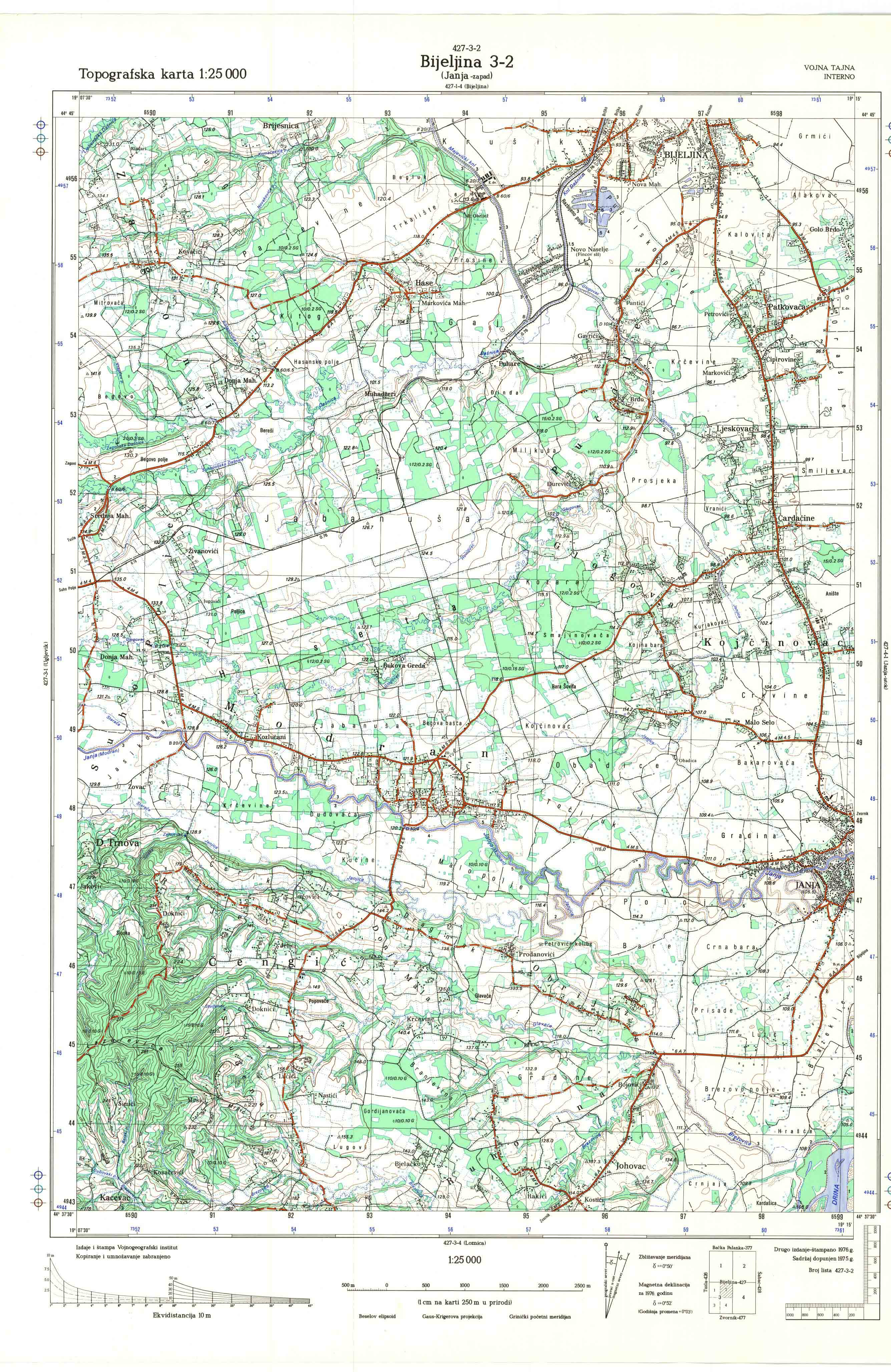  topografska karta srbije 25000 JNA  Bijeljina