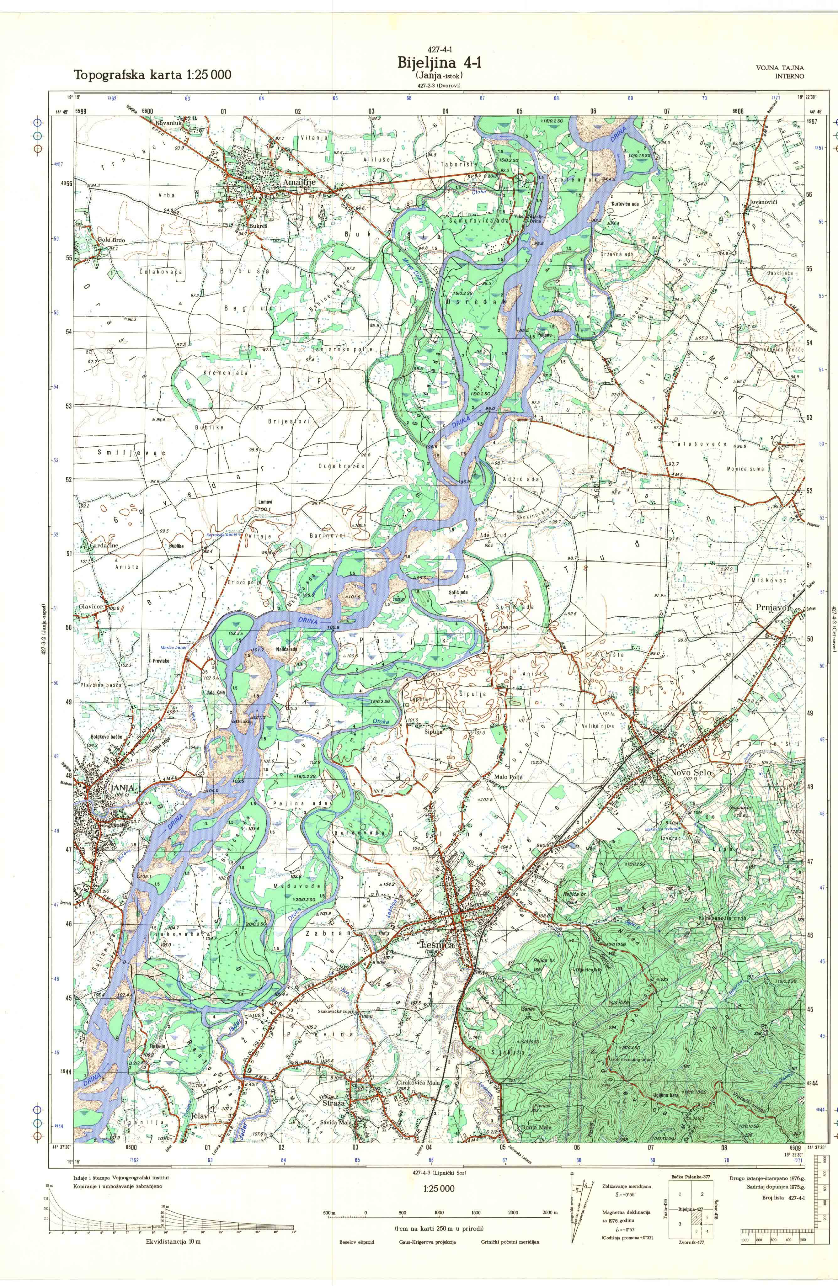  topografska karta srbije 25000 JNA  Bijeljina