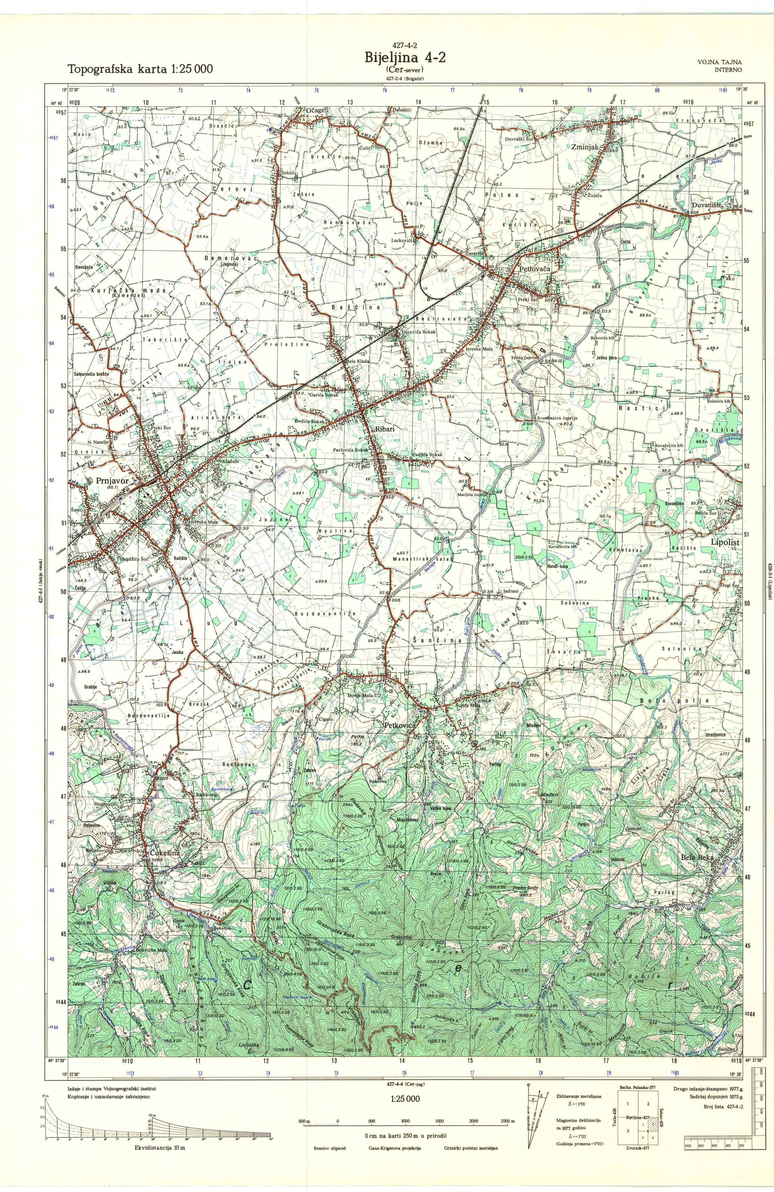  topografska karta srbije 25000 JNA  Bijeljina