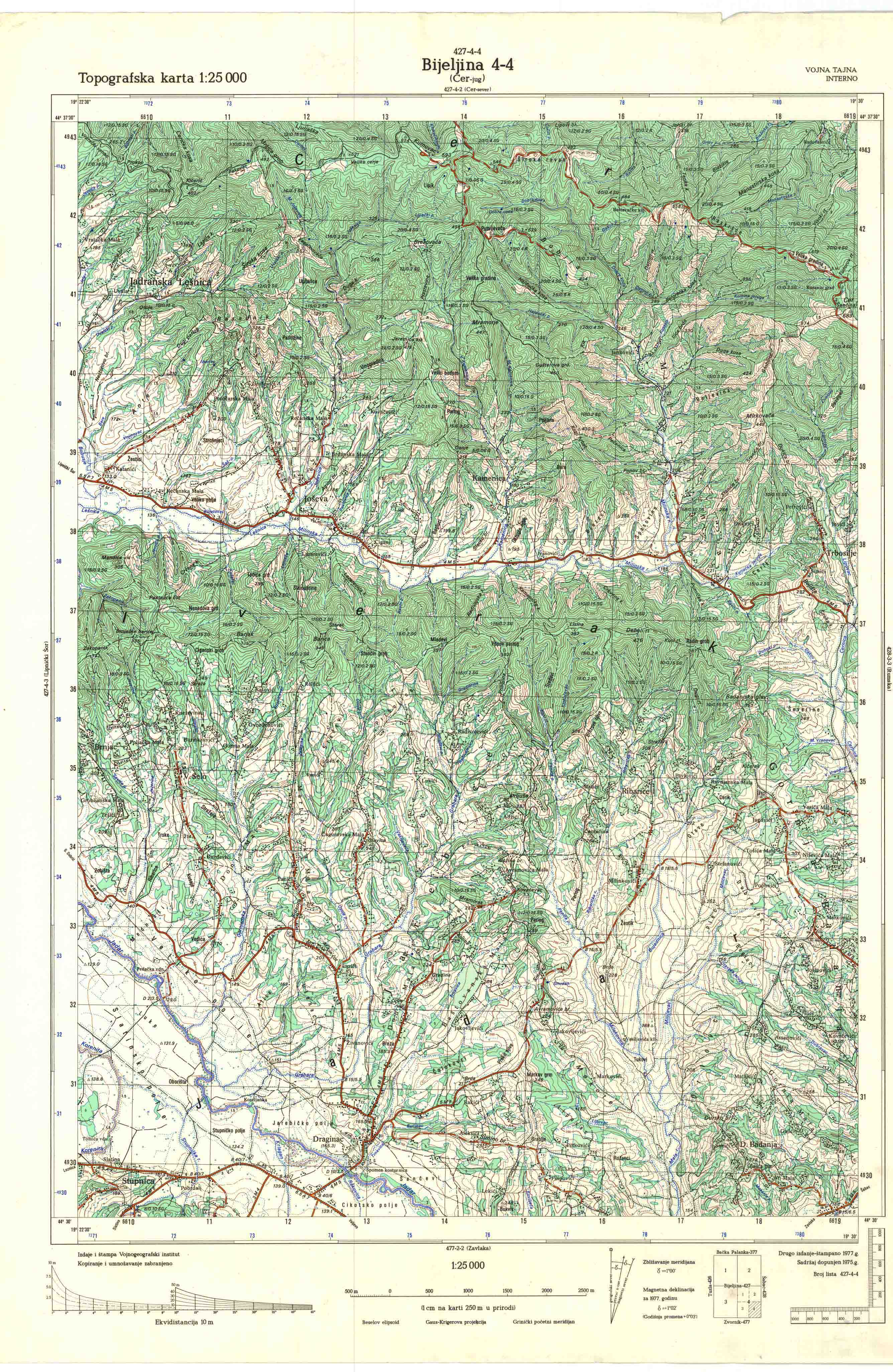  topografska karta srbije 25000 JNA  Bijeljina