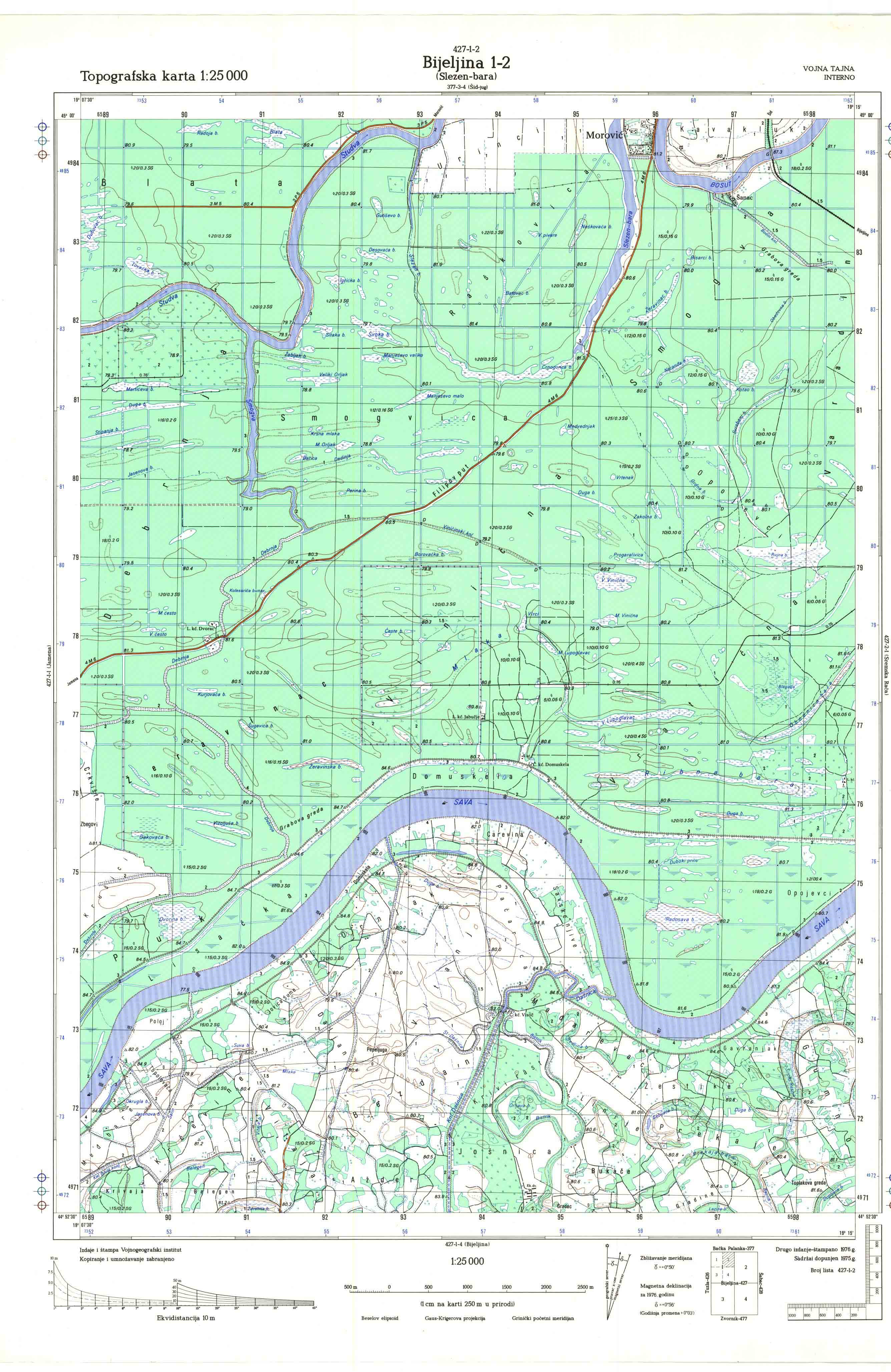  topografska karta srbije 25000 JNA  Bijeljina