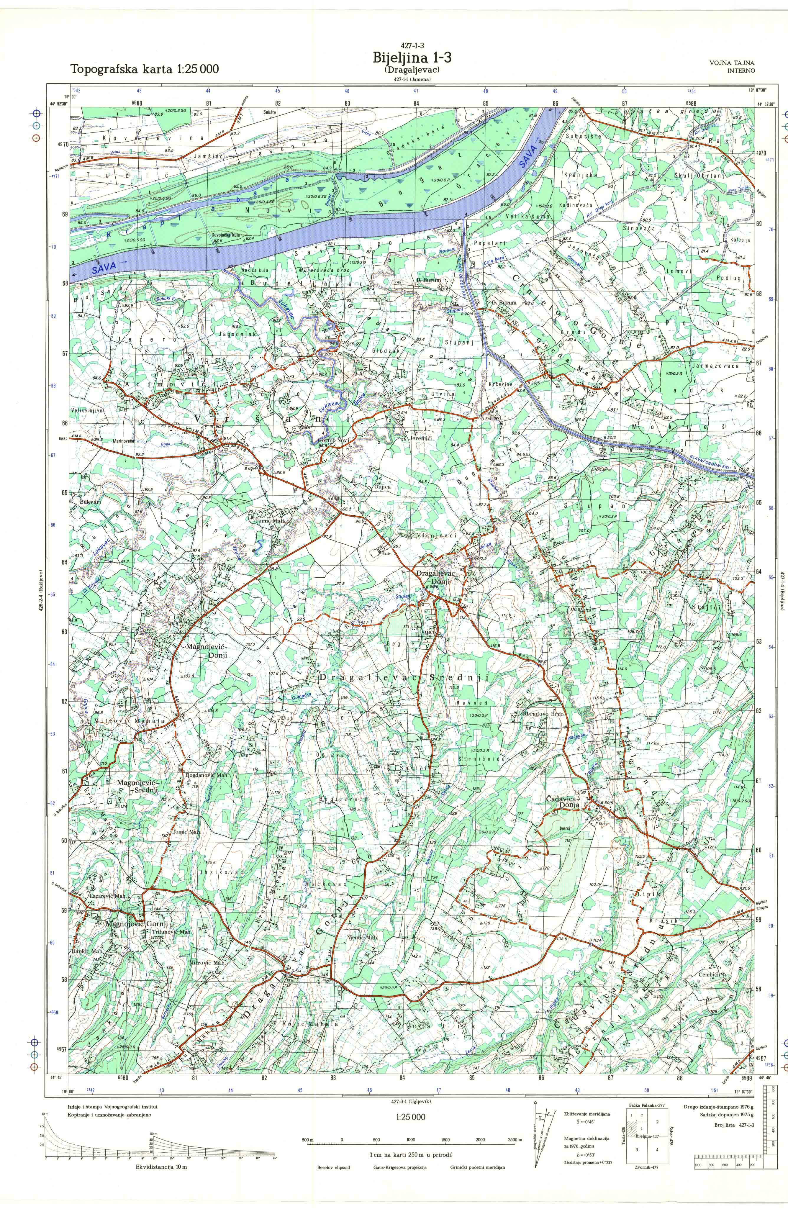  topografska karta srbije 25000 JNA  Bijeljina