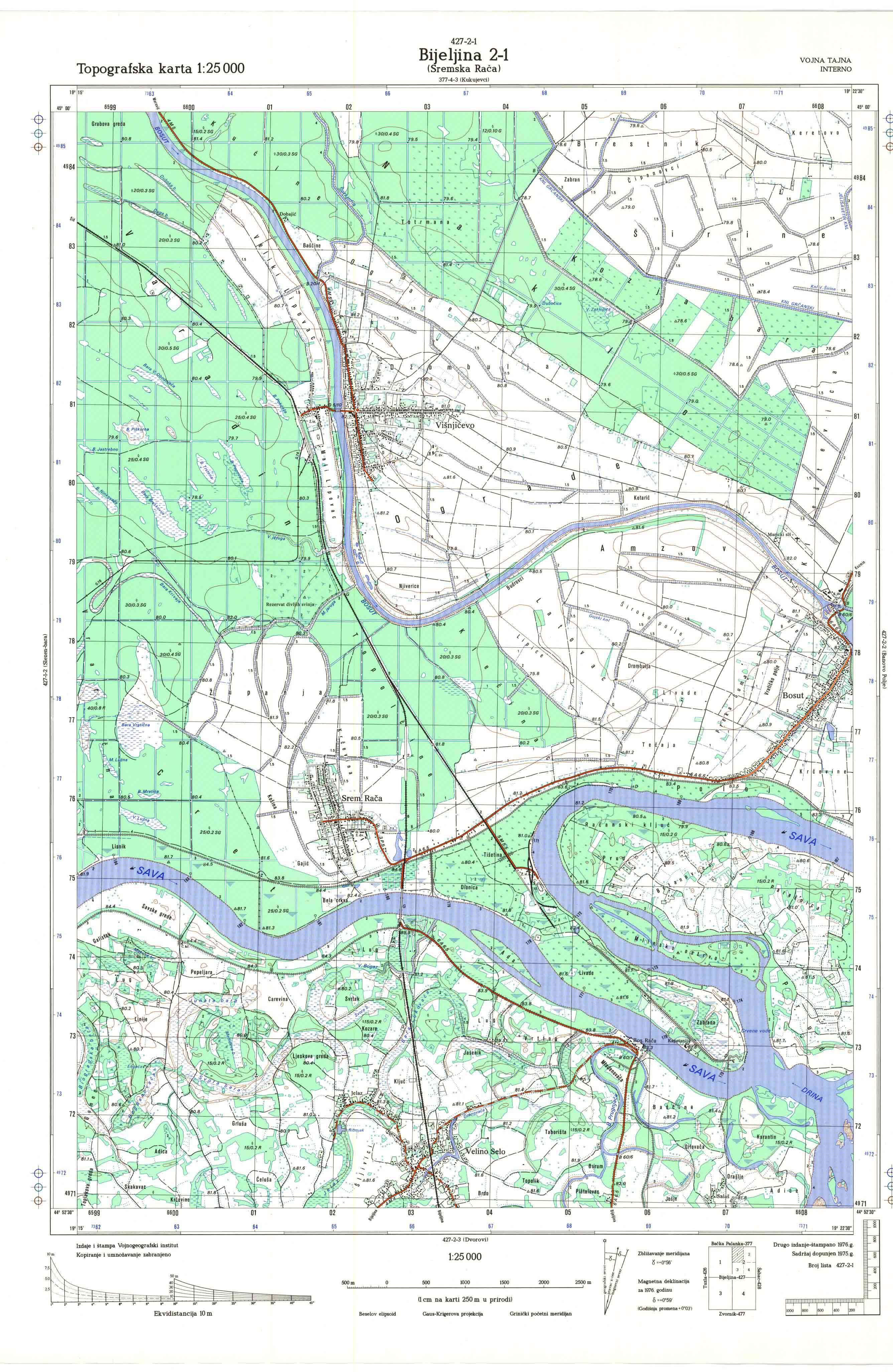  topografska karta srbije 25000 JNA  Bijeljina