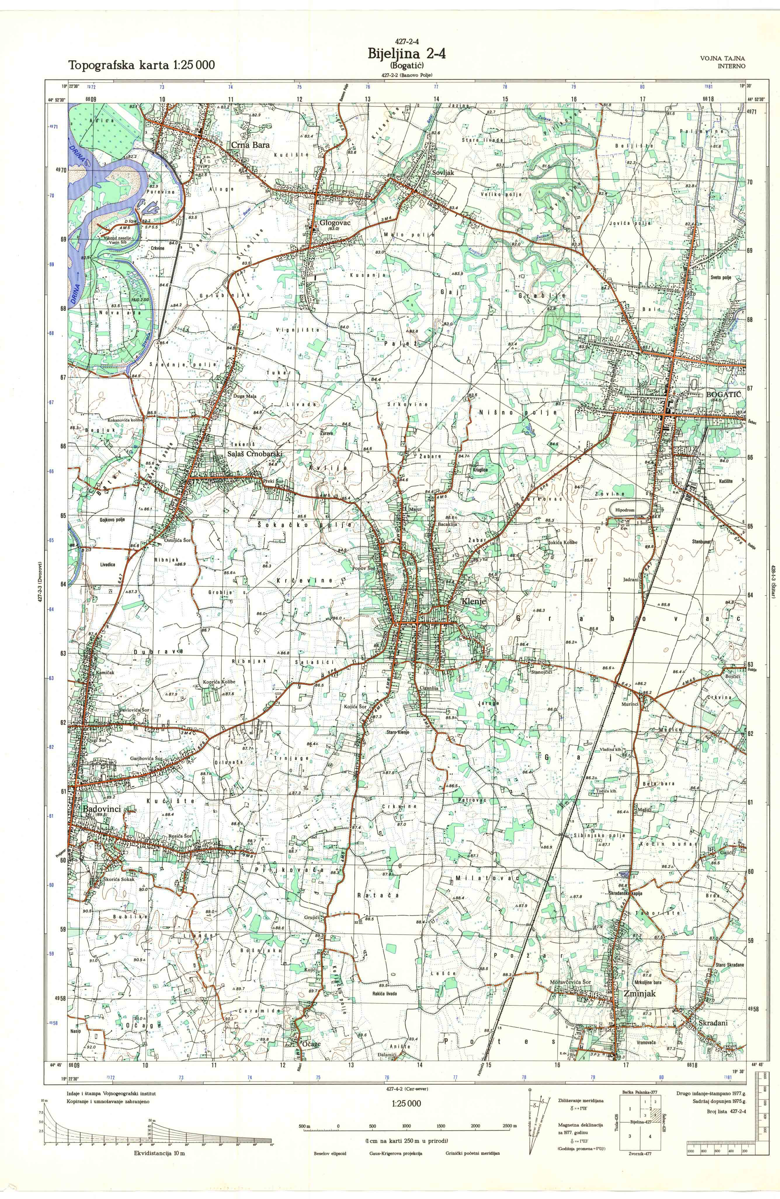  topografska karta srbije 25000 JNA  Bijeljina