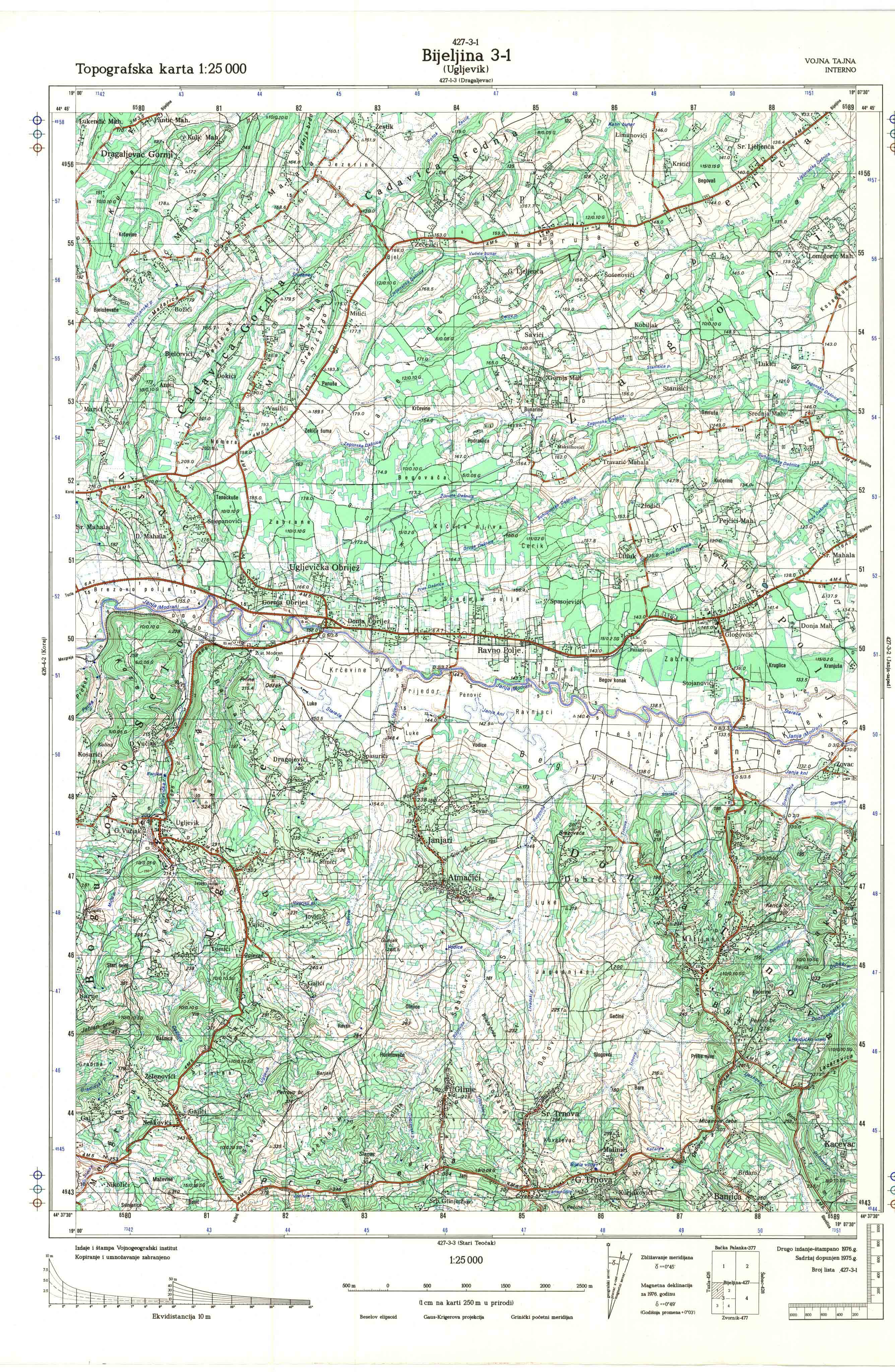  topografska karta srbije 25000 JNA  Bijeljina