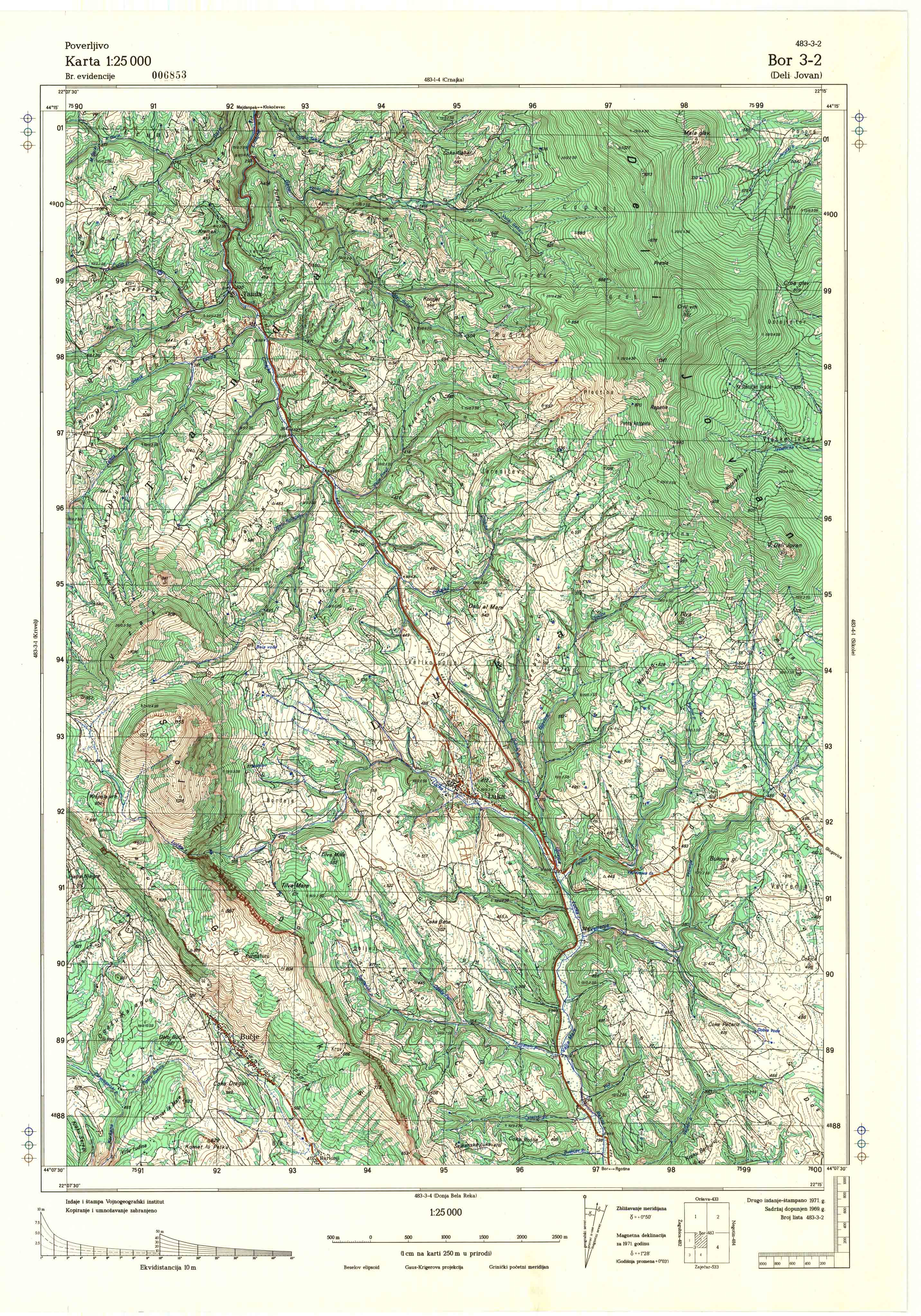  topografska karta srbije 25000 JNA  Bor