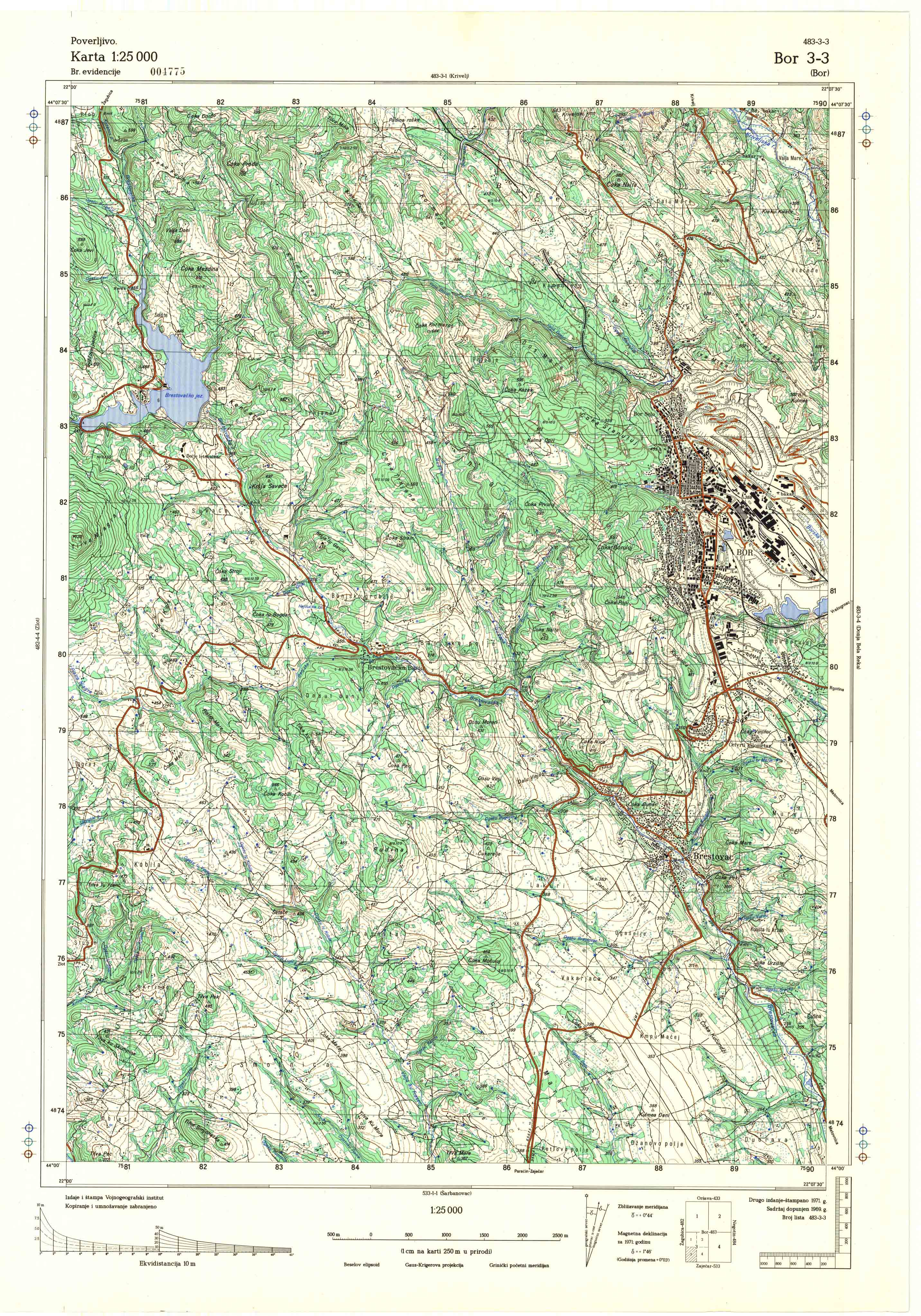  topografska karta srbije 25000 JNA  Bor