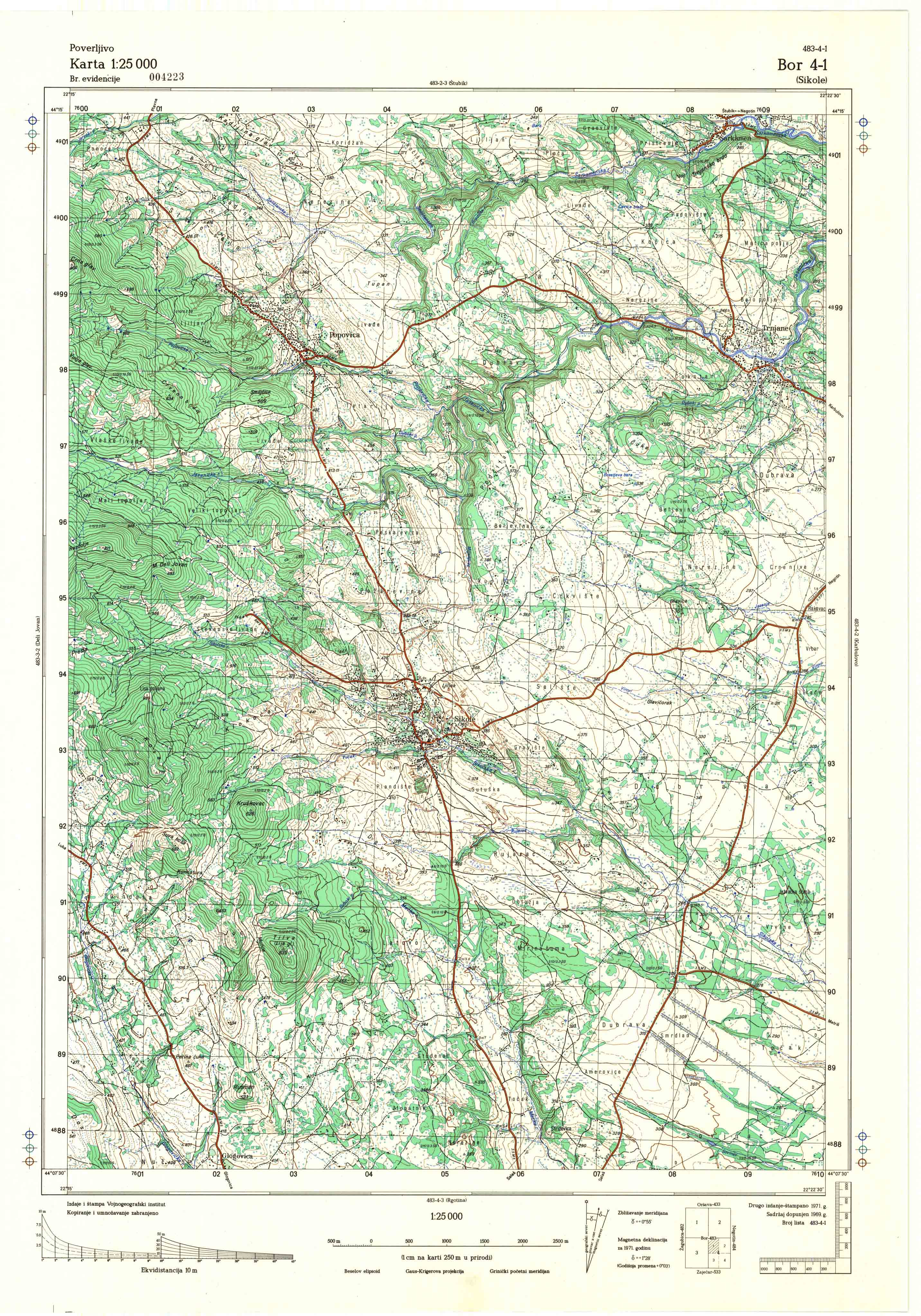  topografska karta srbije 25000 JNA  Bor