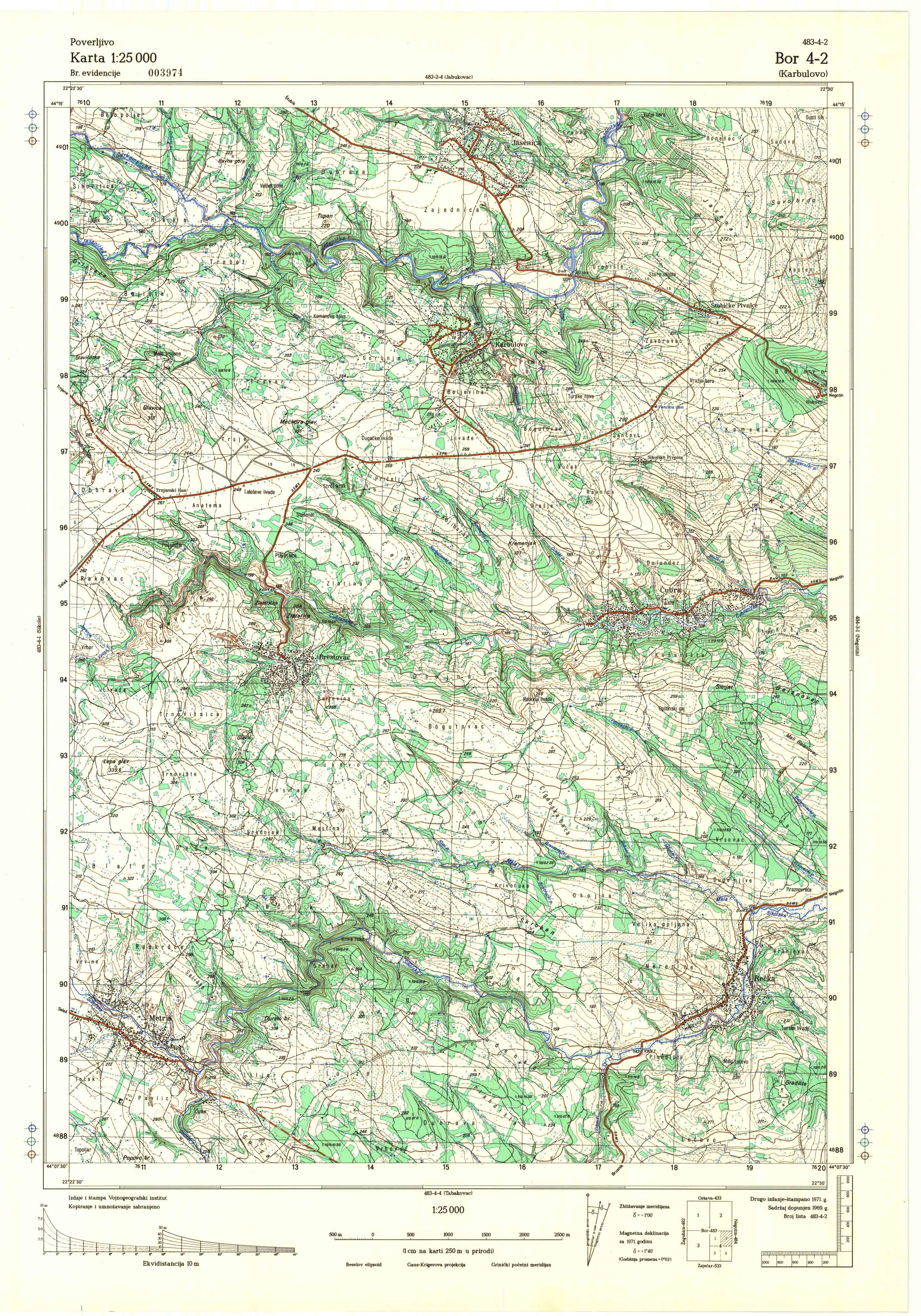  topografska karta srbije 25000 JNA  Bor
