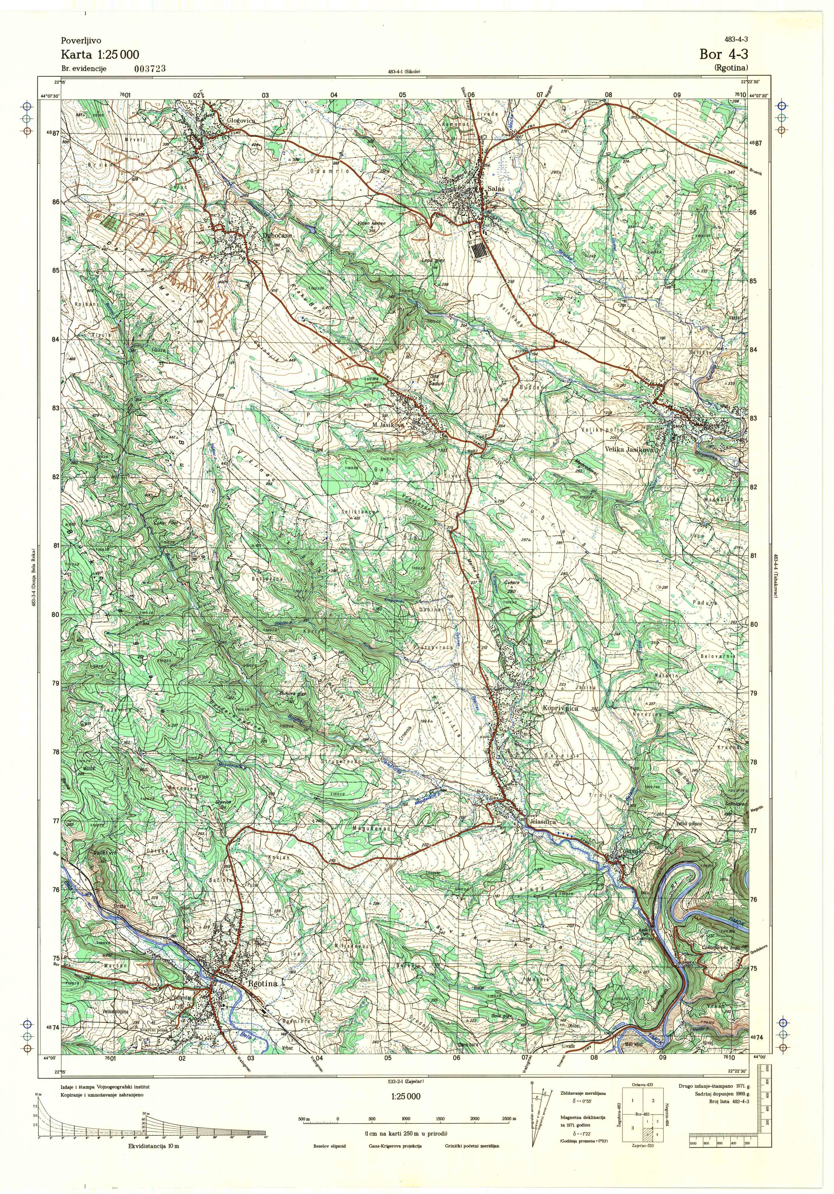  topografska karta srbije 25000 JNA  Bor
