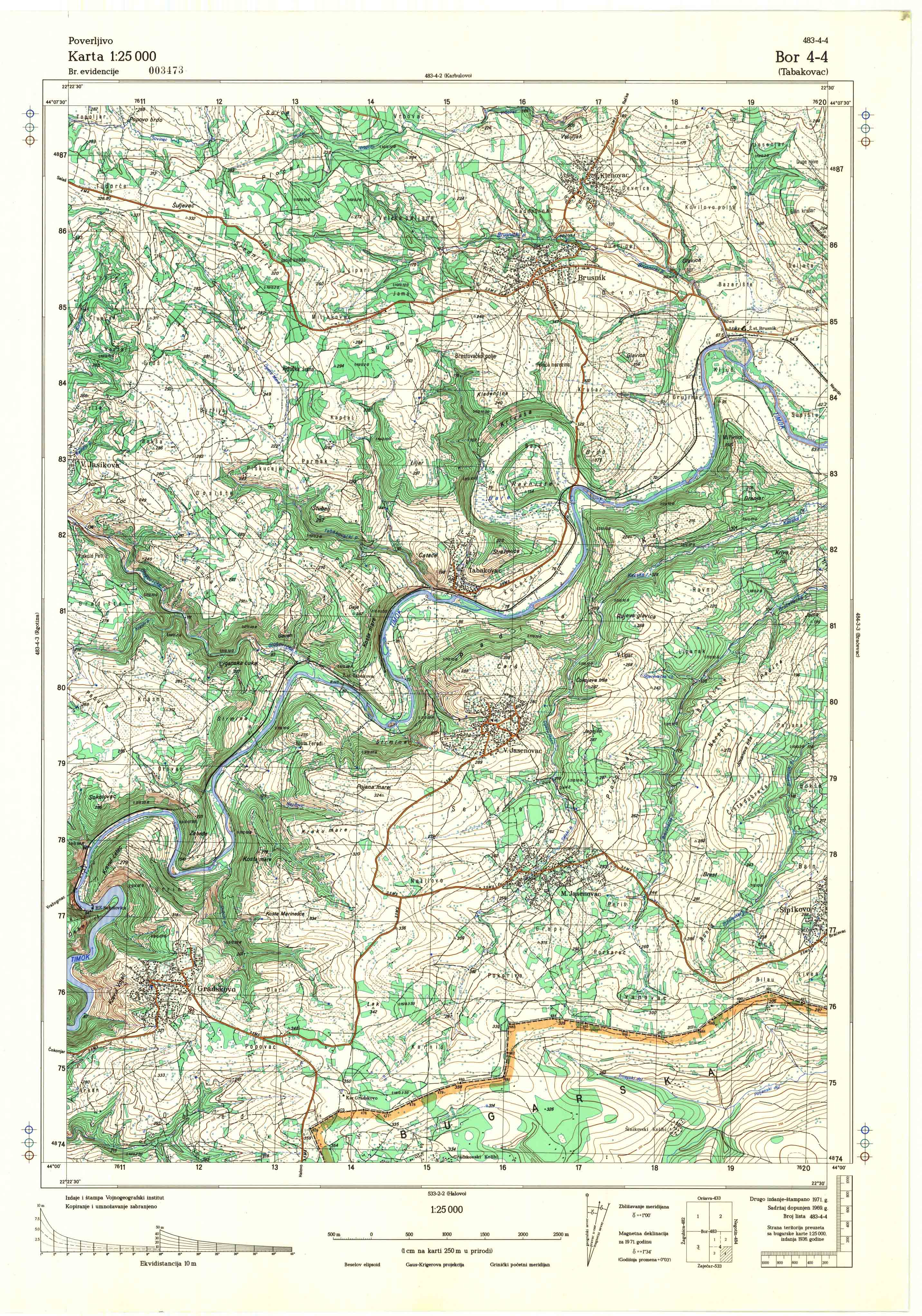  topografska karta srbije 25000 JNA  Bor