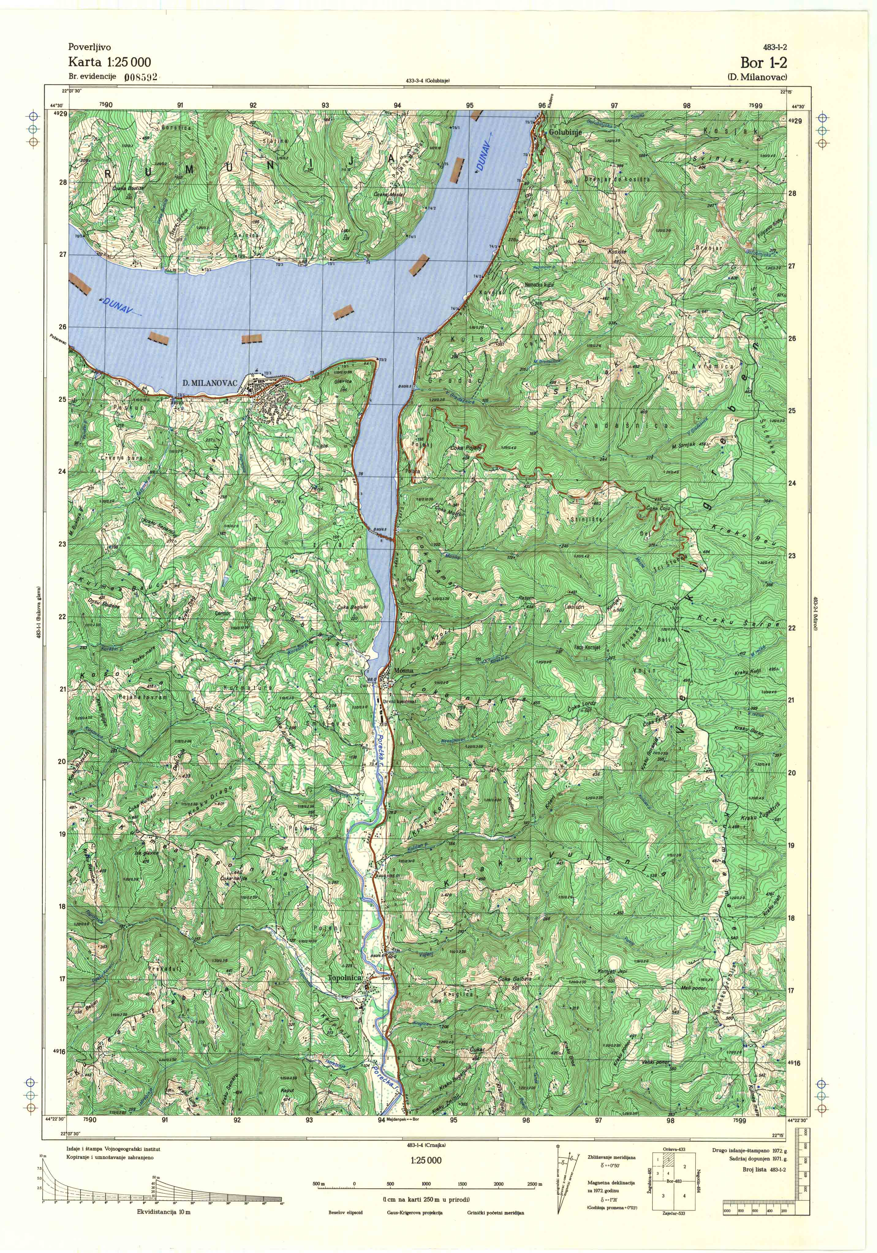  topografska karta srbije 25000 JNA  Bor