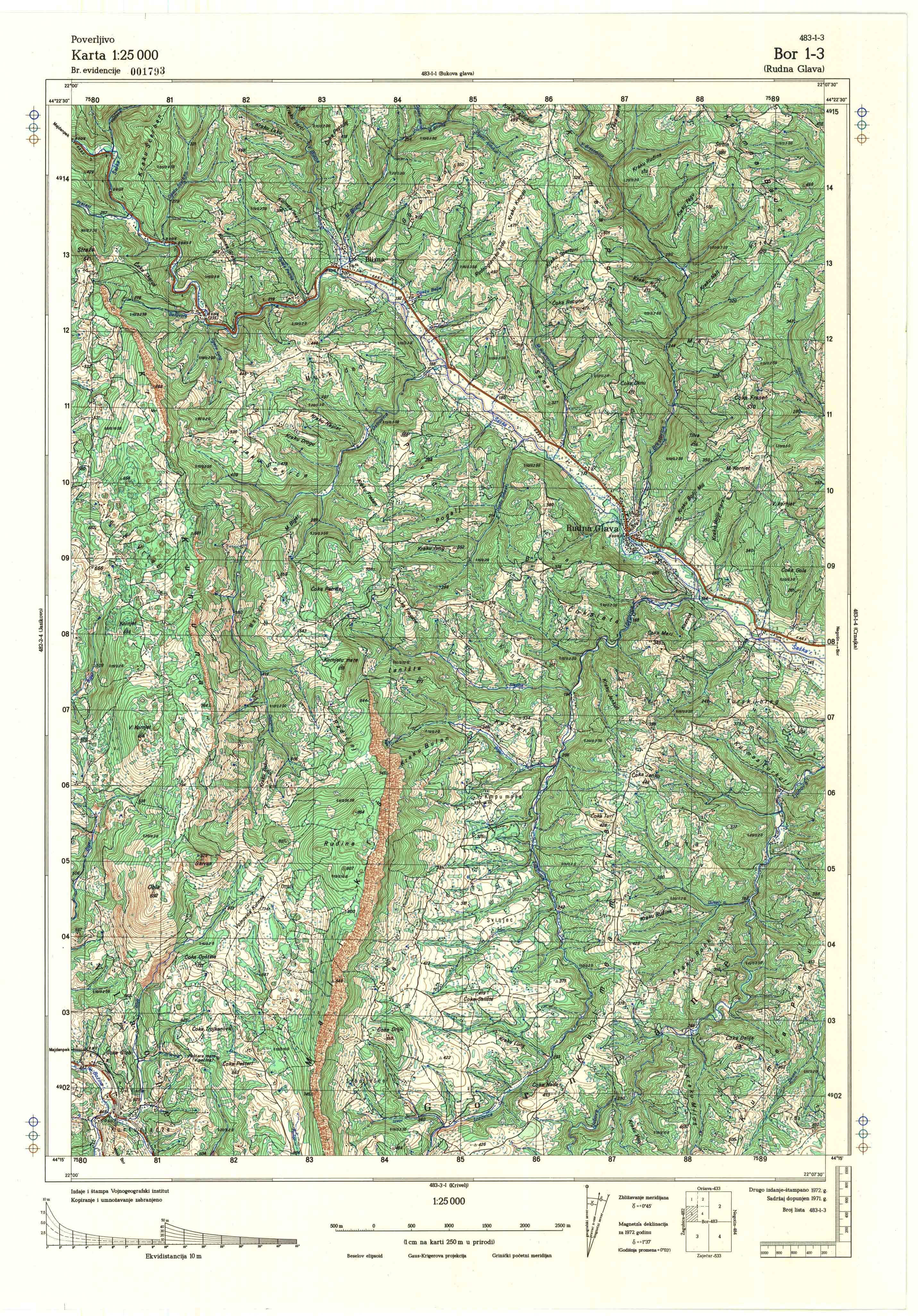  topografska karta srbije 25000 JNA  Bor