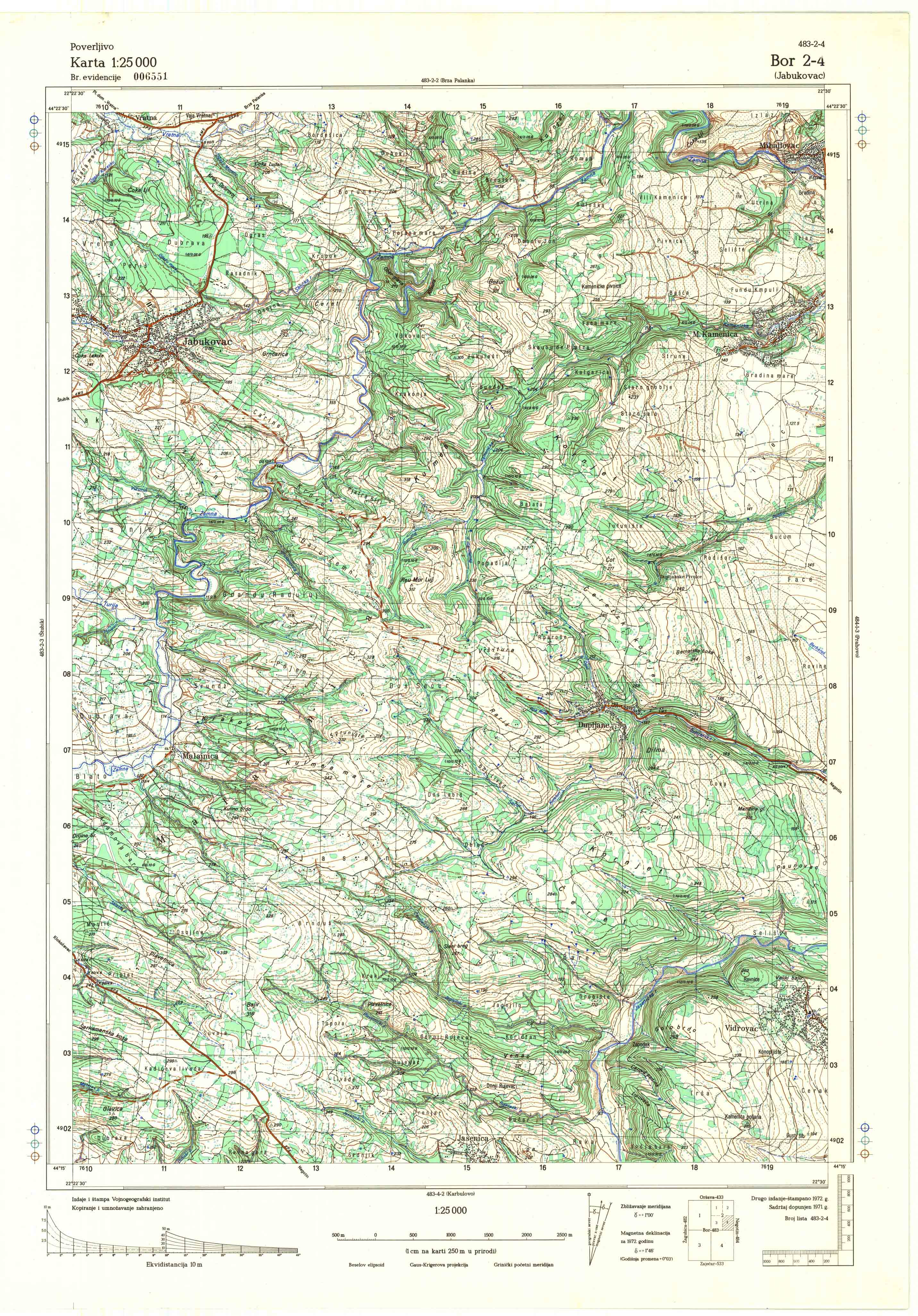  topografska karta srbije 25000 JNA  Bor