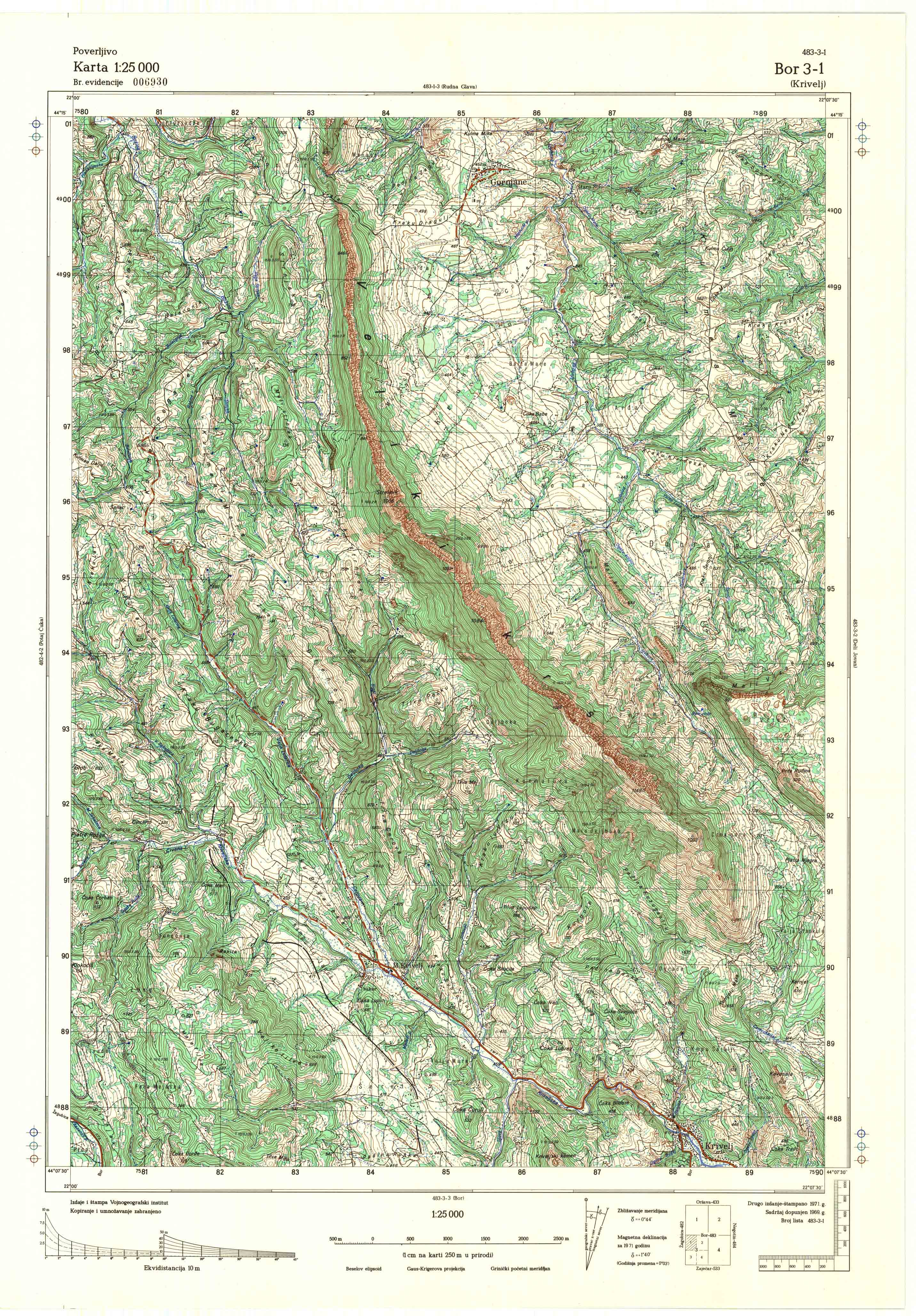  topografska karta srbije 25000 JNA  Bor