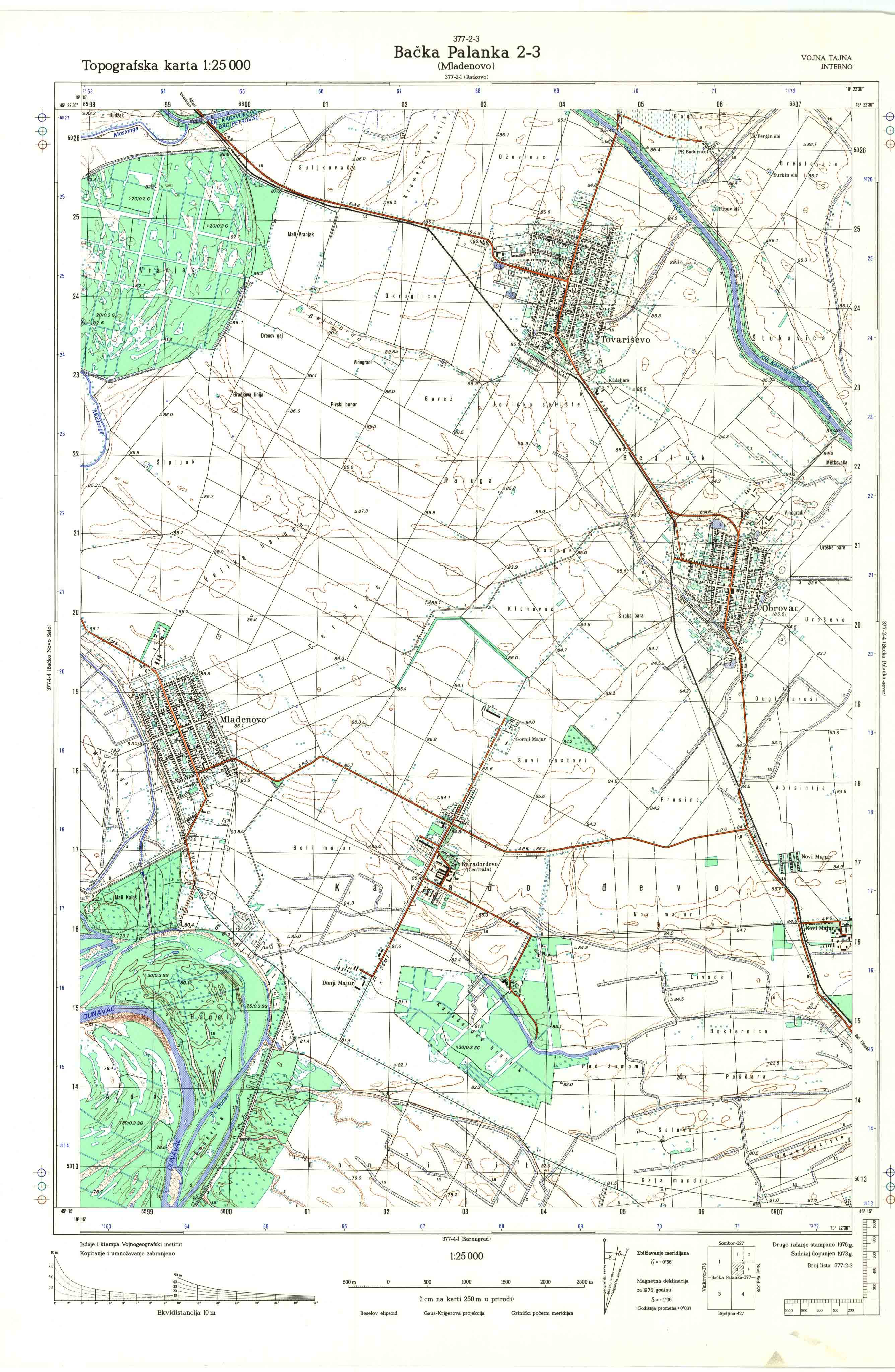  topografska karta srbije 25000 JNA  Bačka Palanka