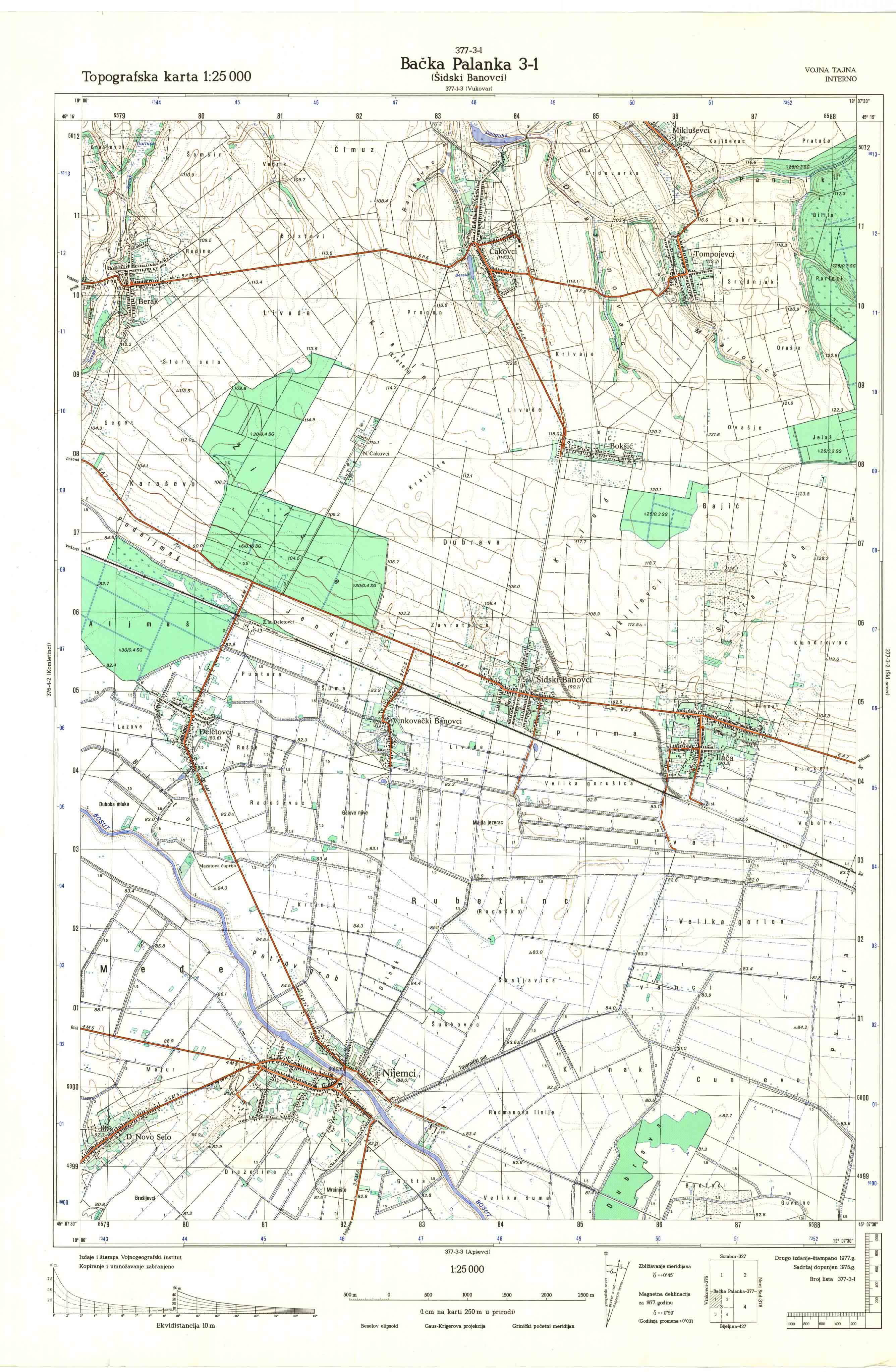  topografska karta srbije 25000 JNA  Bačka Palanka