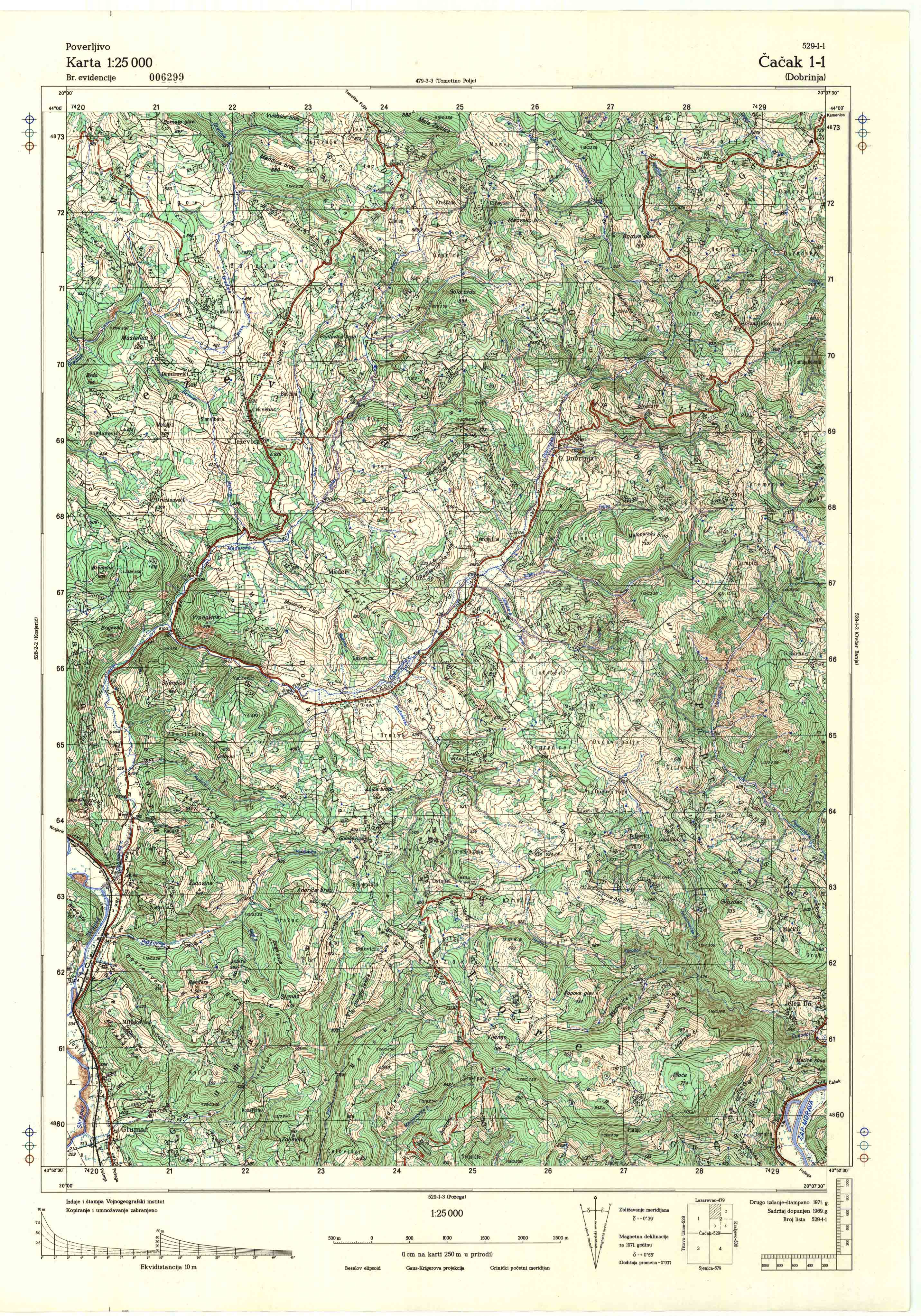  topografska karta srbije 25000 JNA  Čačak