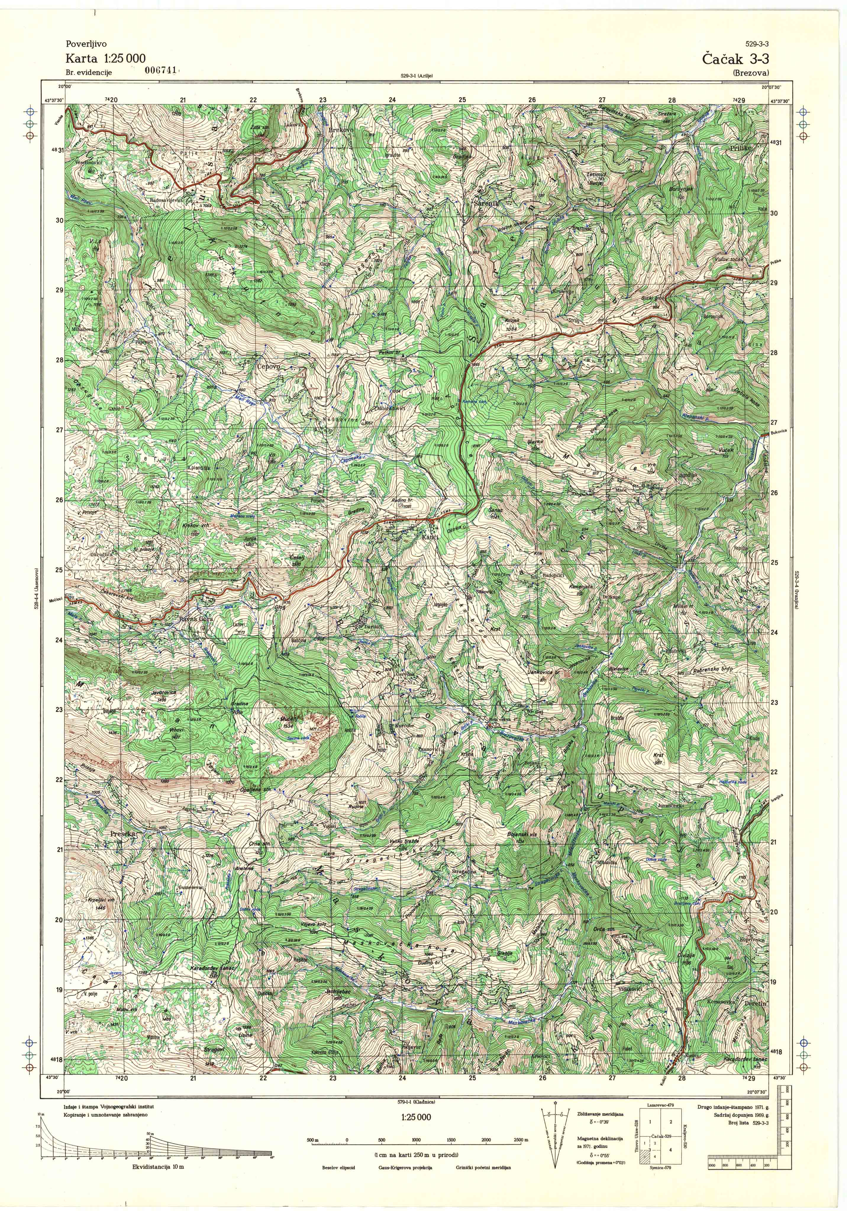  topografska karta srbije 25000 JNA  Čačak