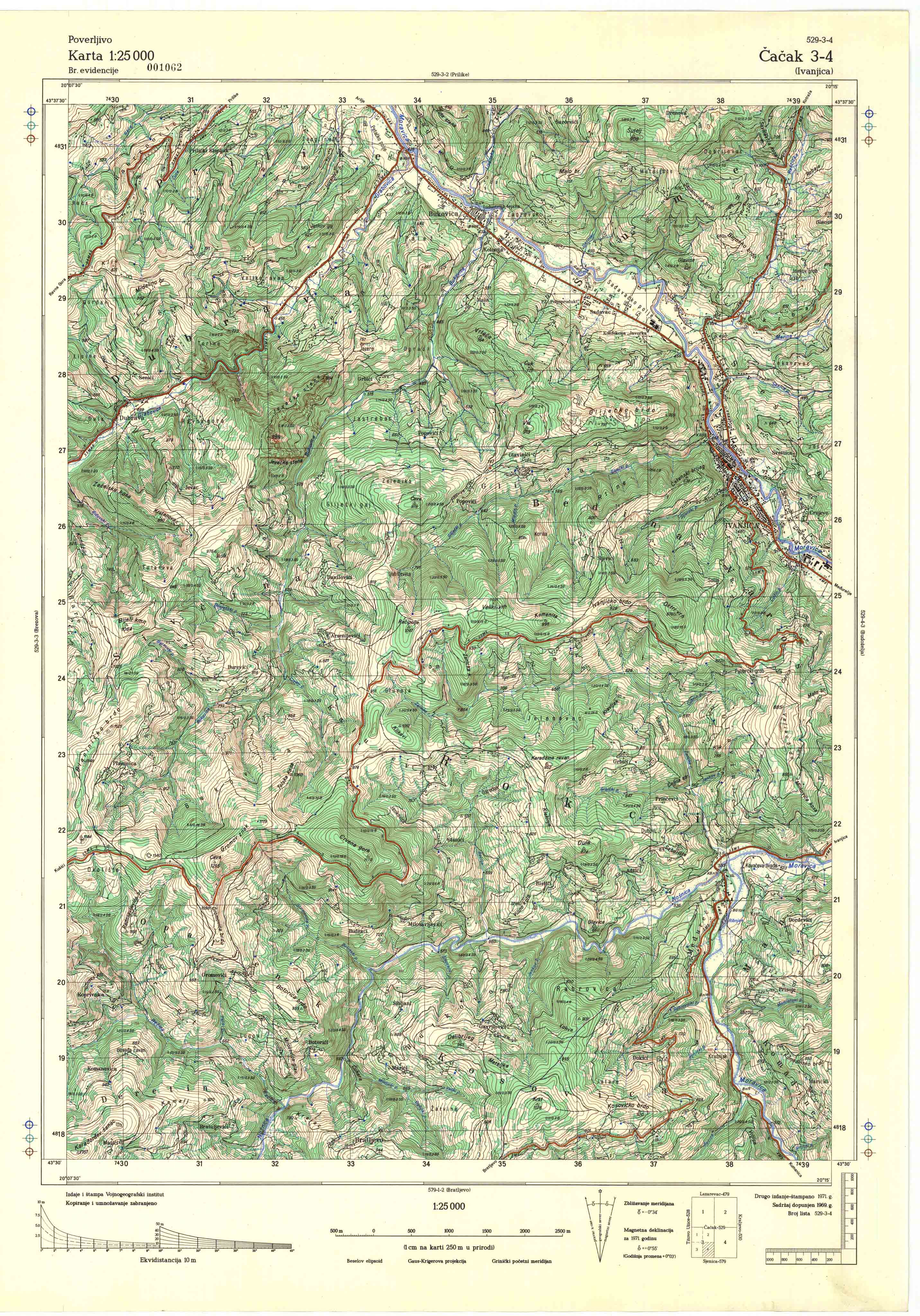  topografska karta srbije 25000 JNA  Čačak