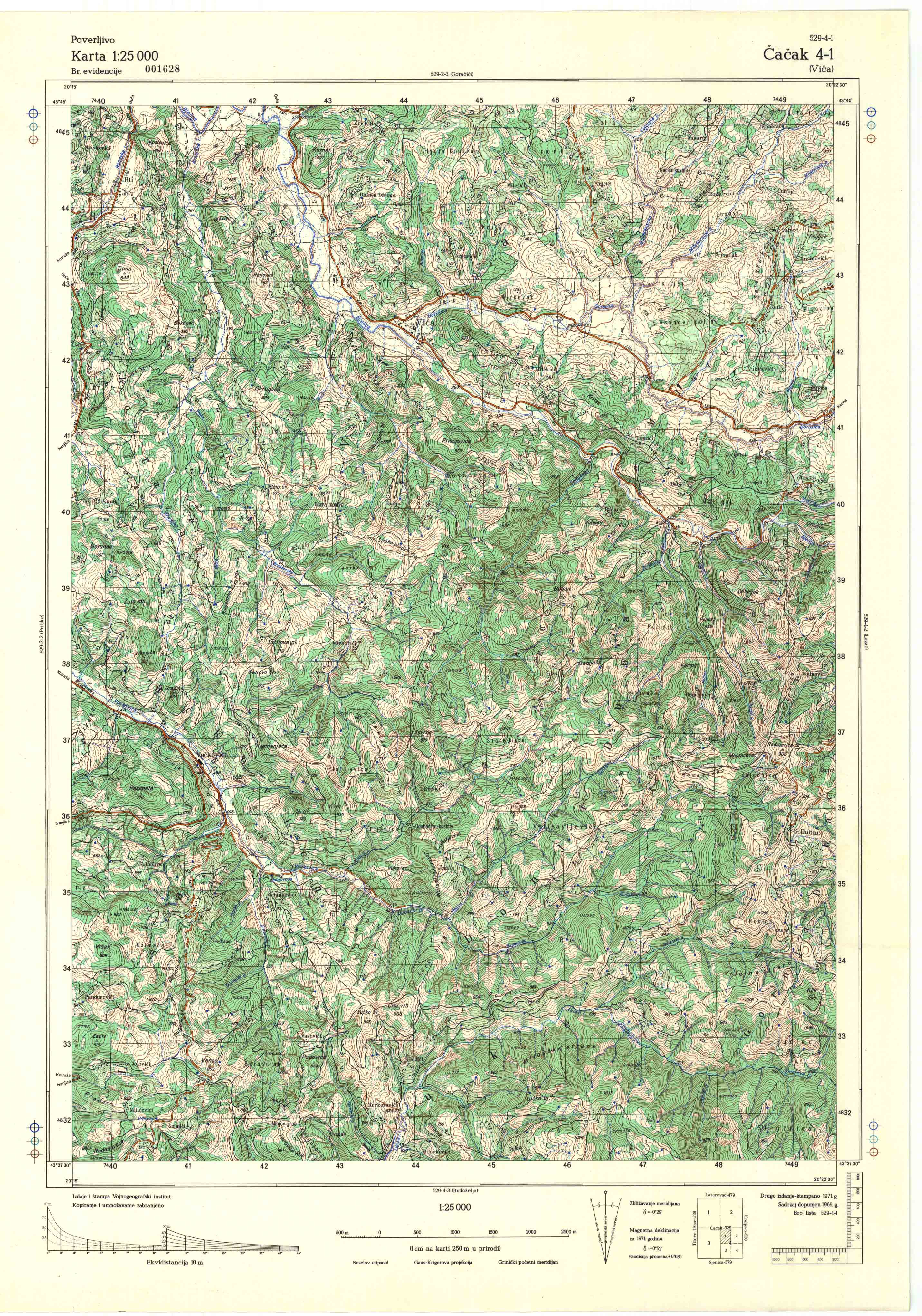  topografska karta srbije 25000 JNA  Čačak