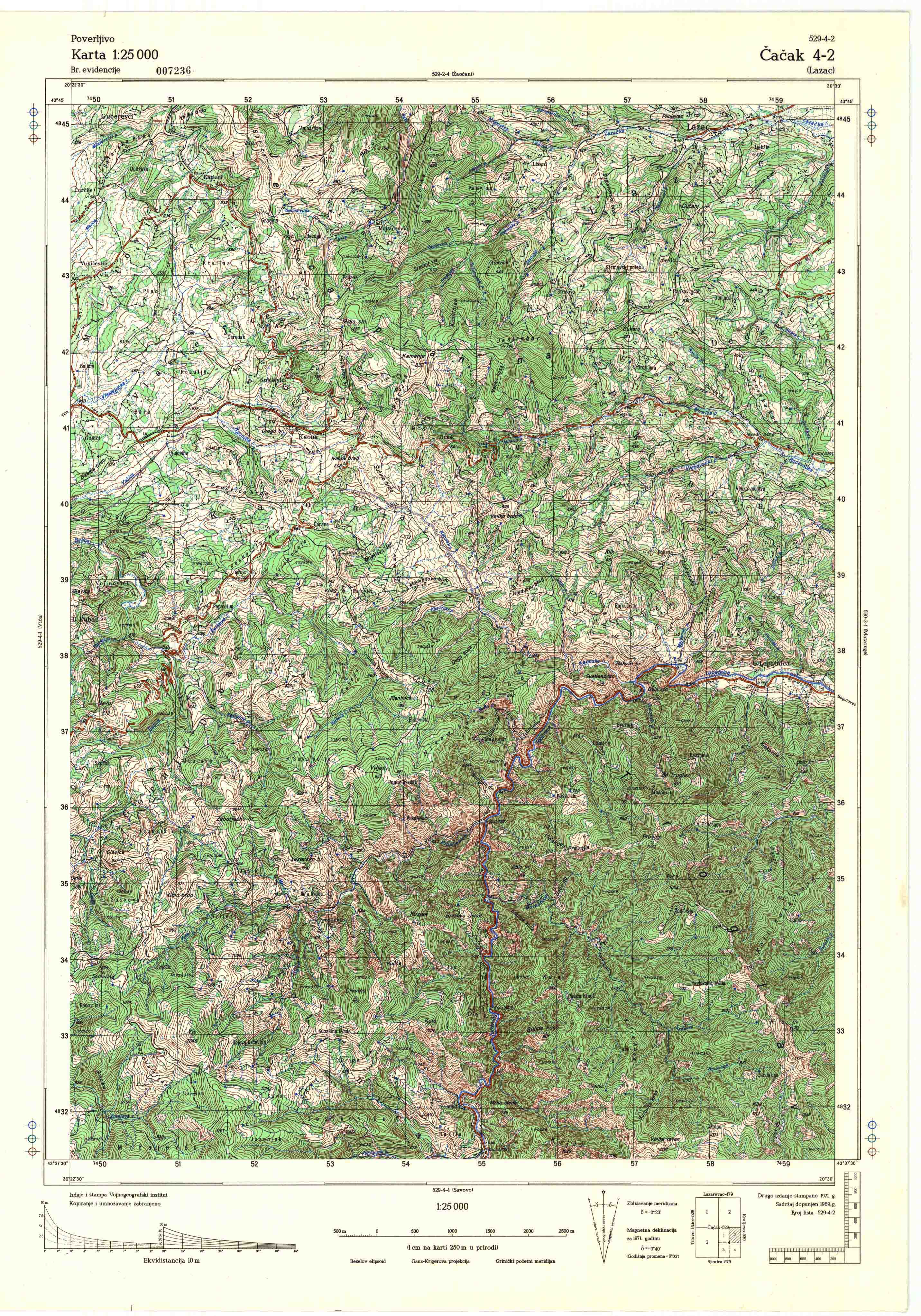  topografska karta srbije 25000 JNA  Čačak