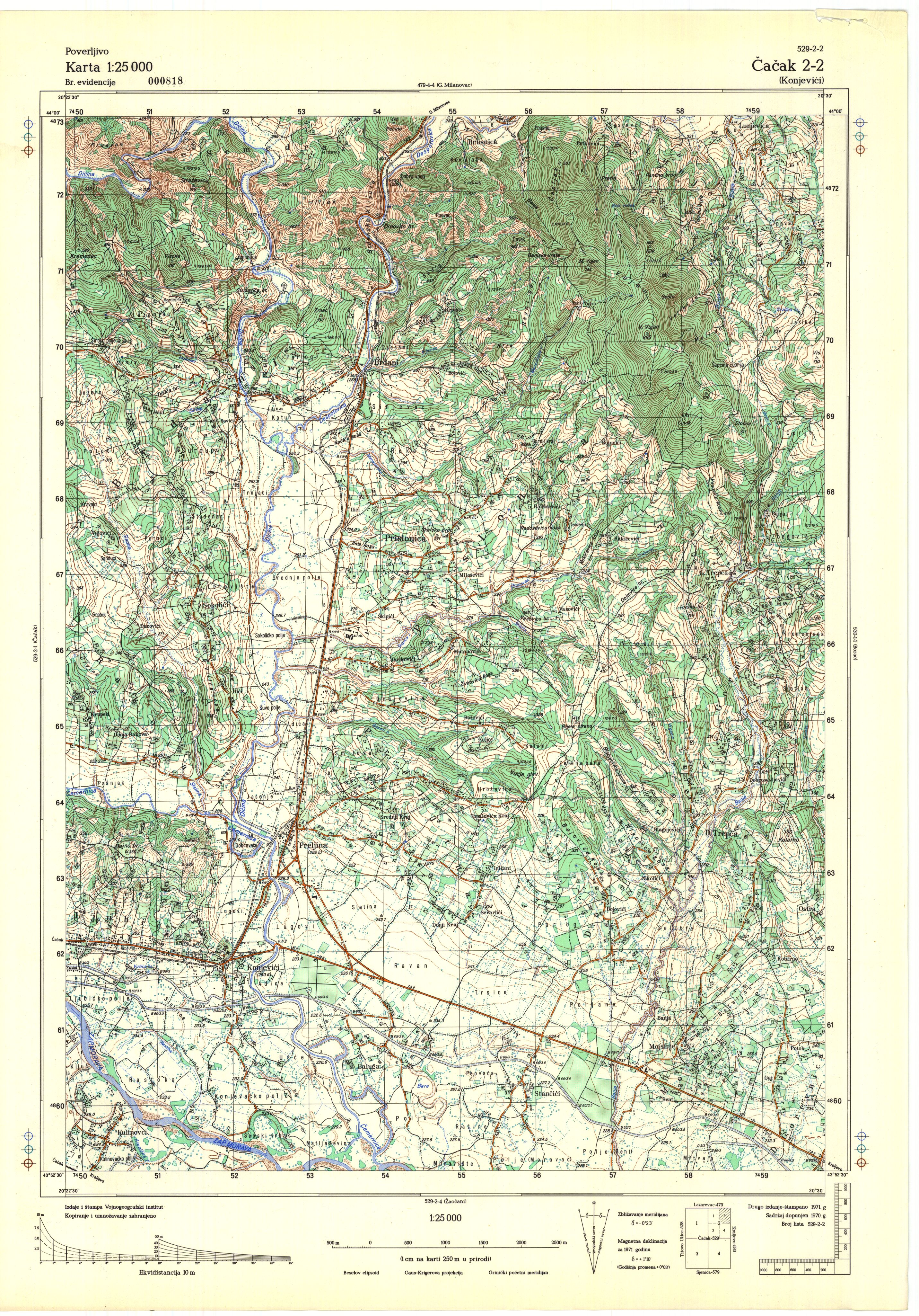  topografska karta srbije 25000 JNA  Čačak