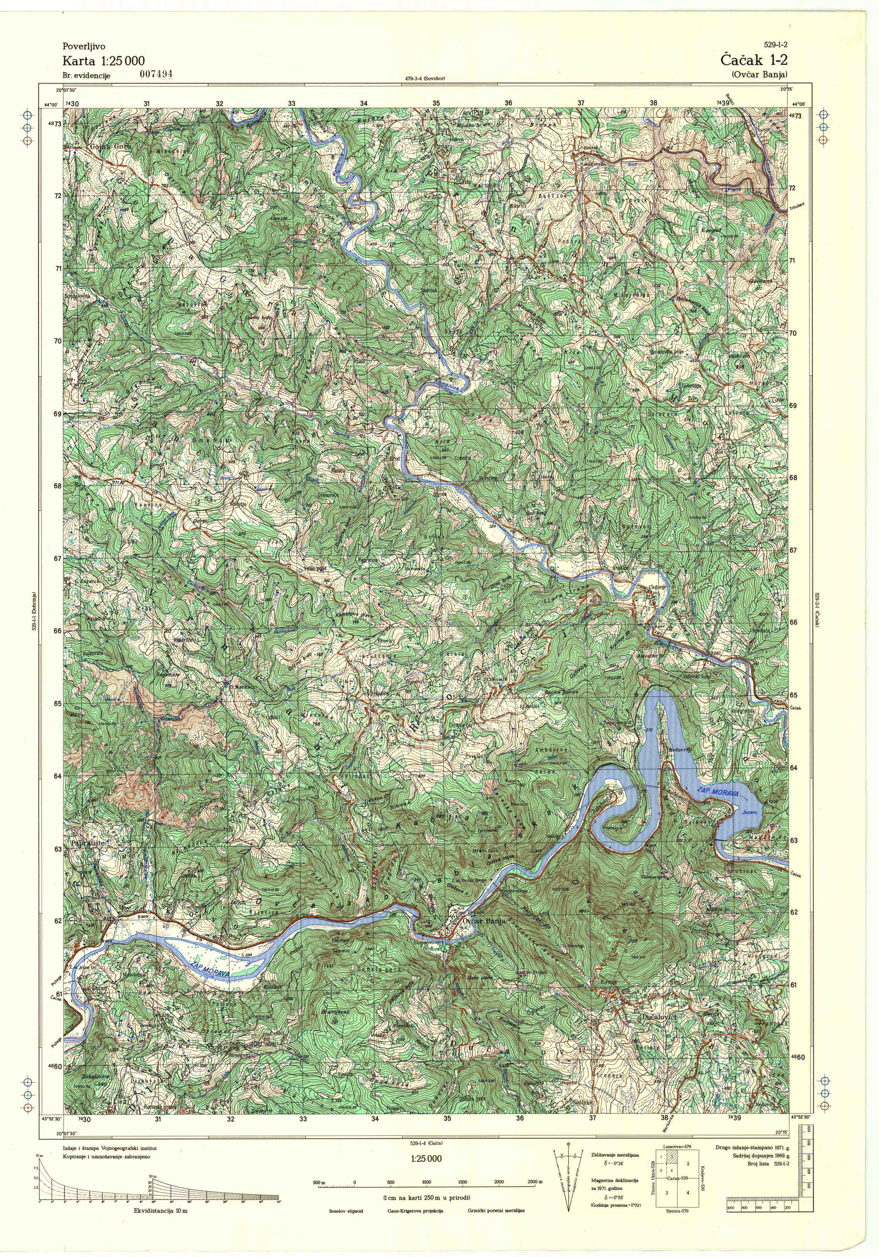  topografska karta srbije 25000 JNA  Čačak