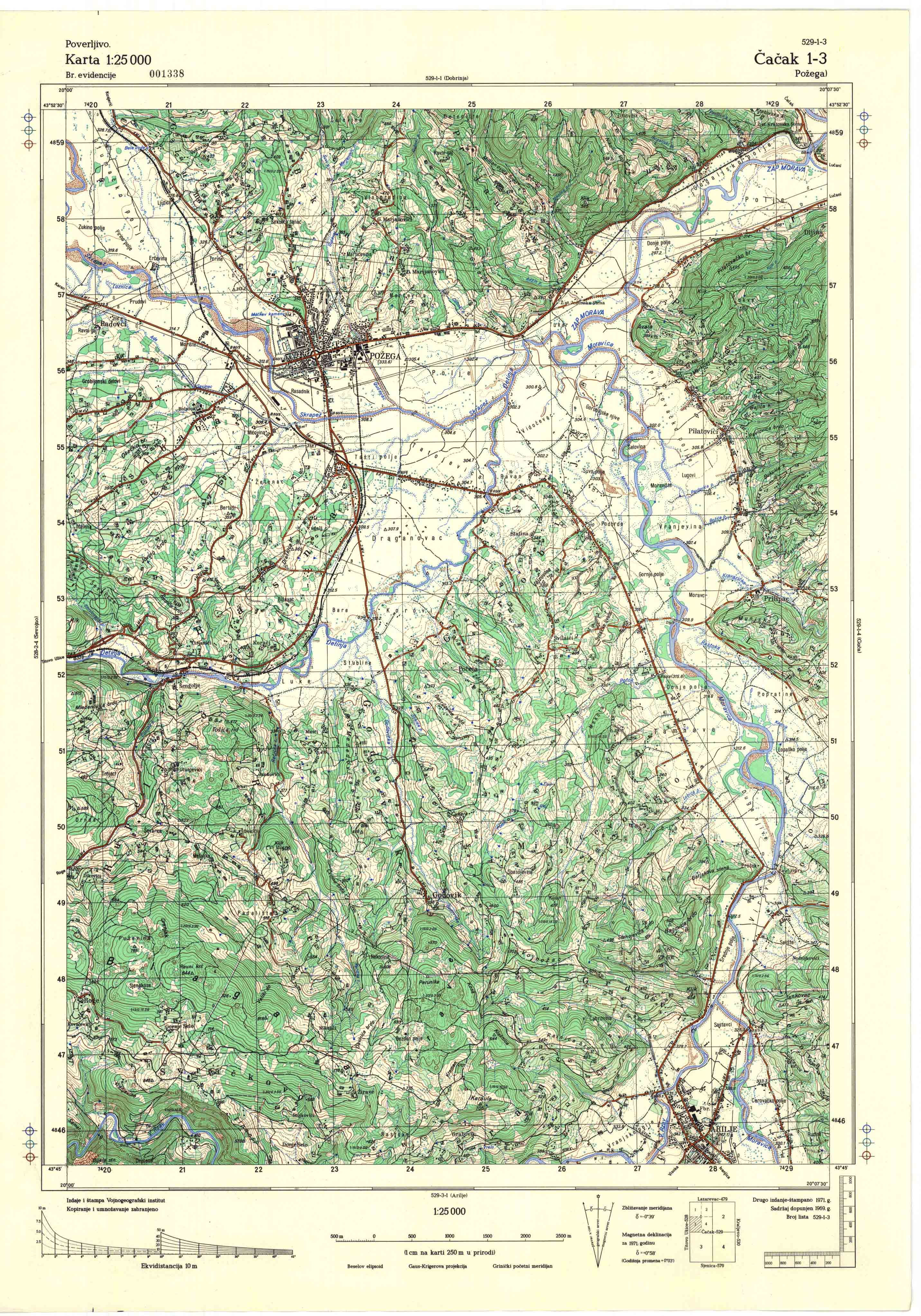  topografska karta srbije 25000 JNA  Čačak