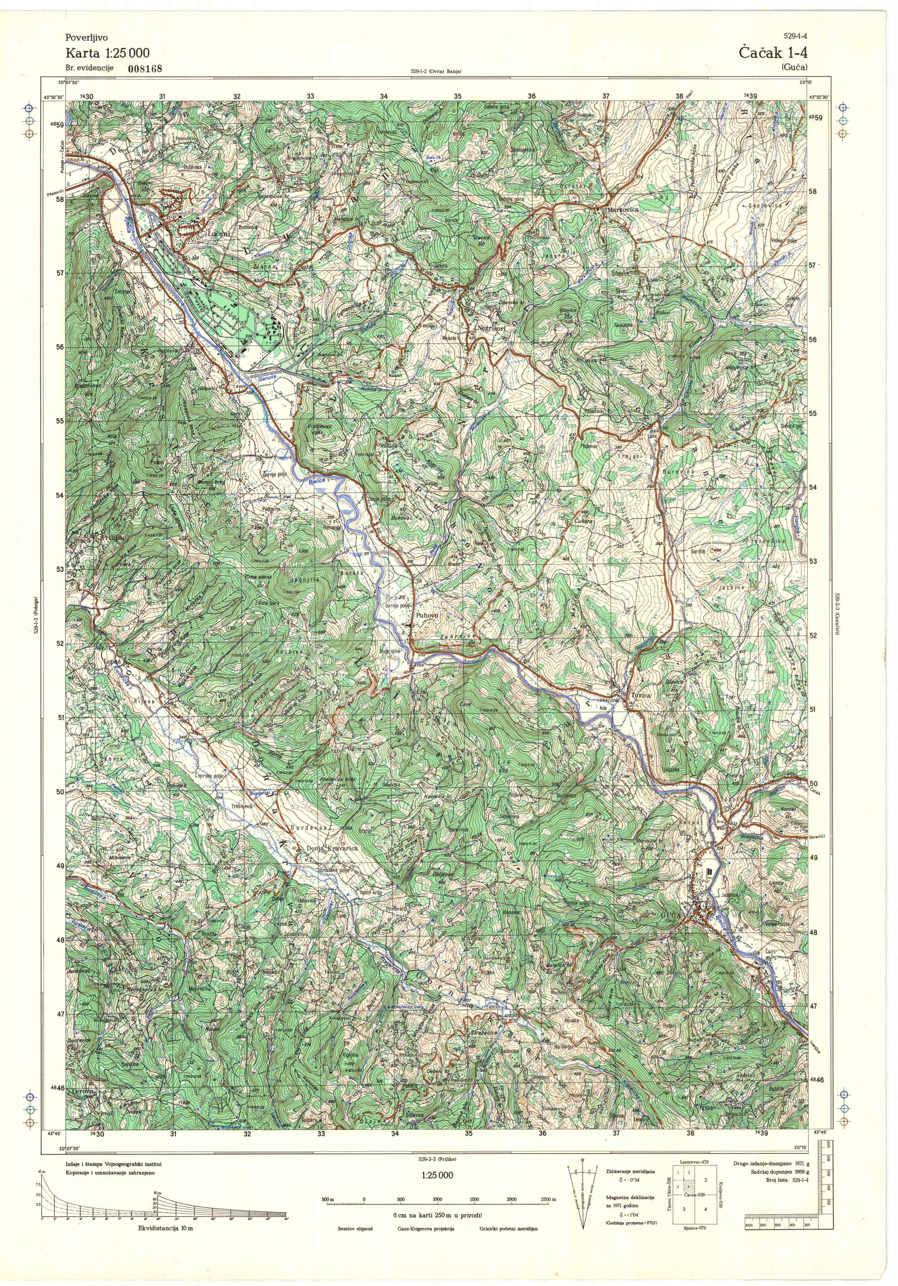  topografska karta srbije 25000 JNA  Čačak