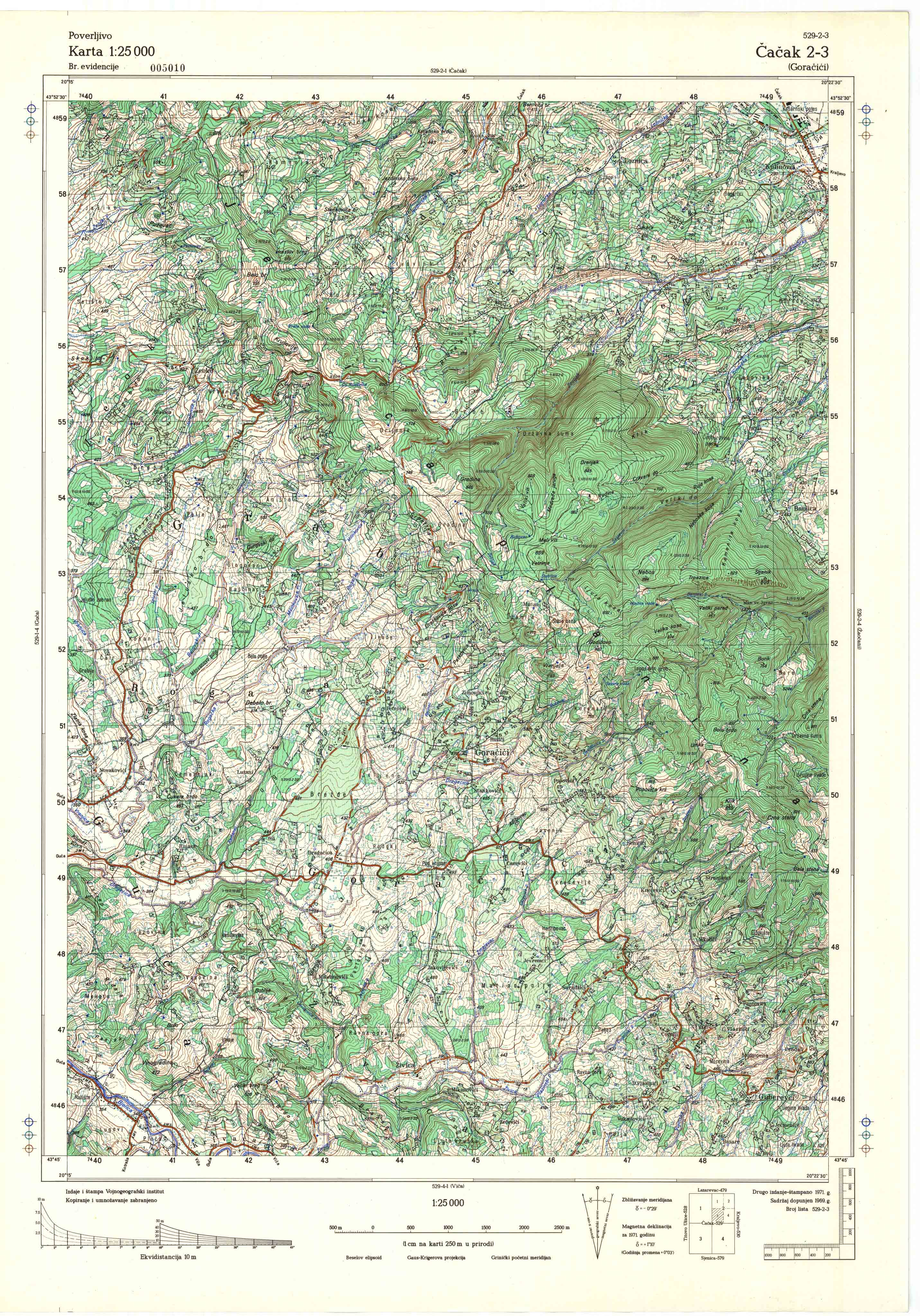  topografska karta srbije 25000 JNA  Čačak