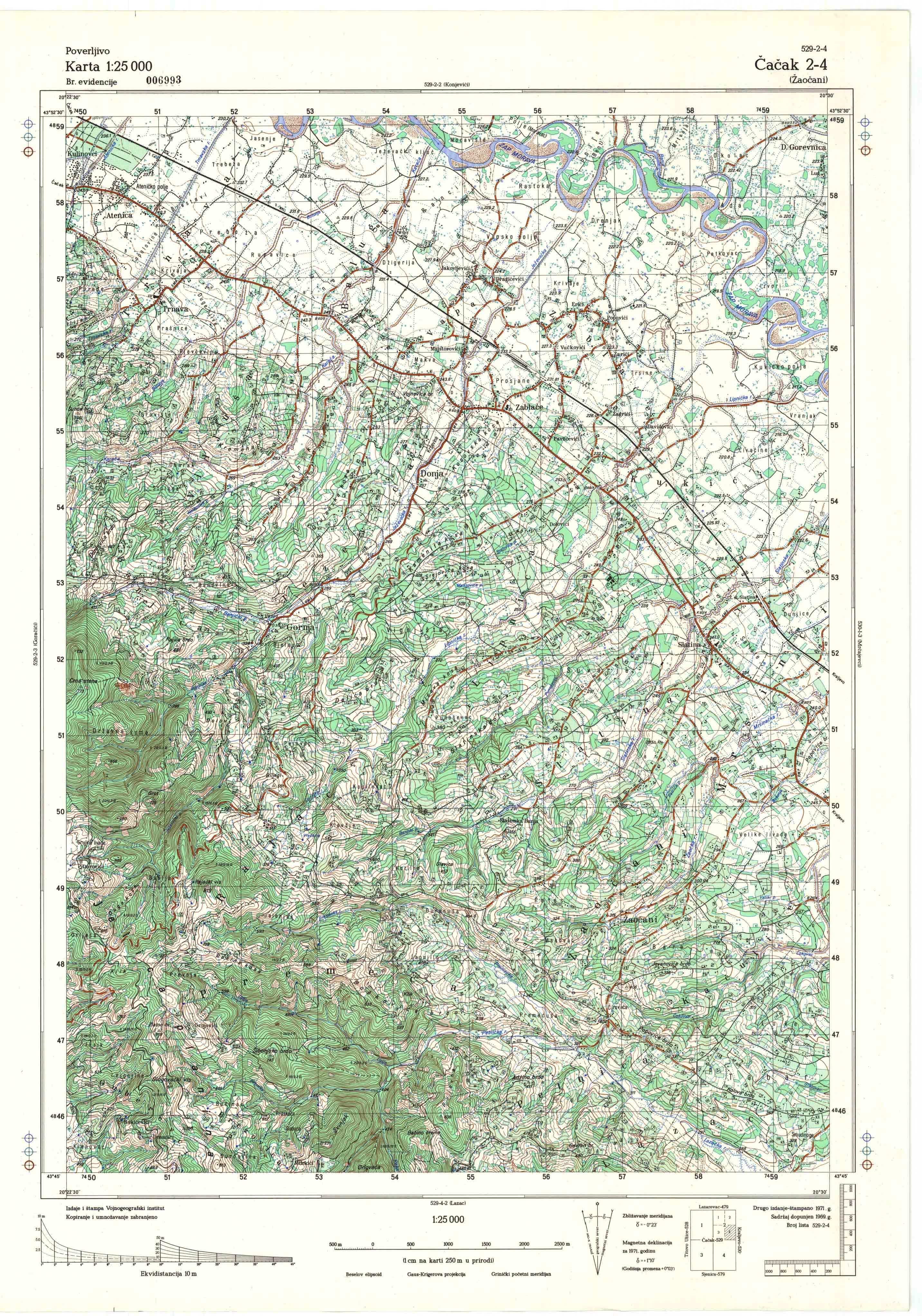  topografska karta srbije 25000 JNA  Čačak