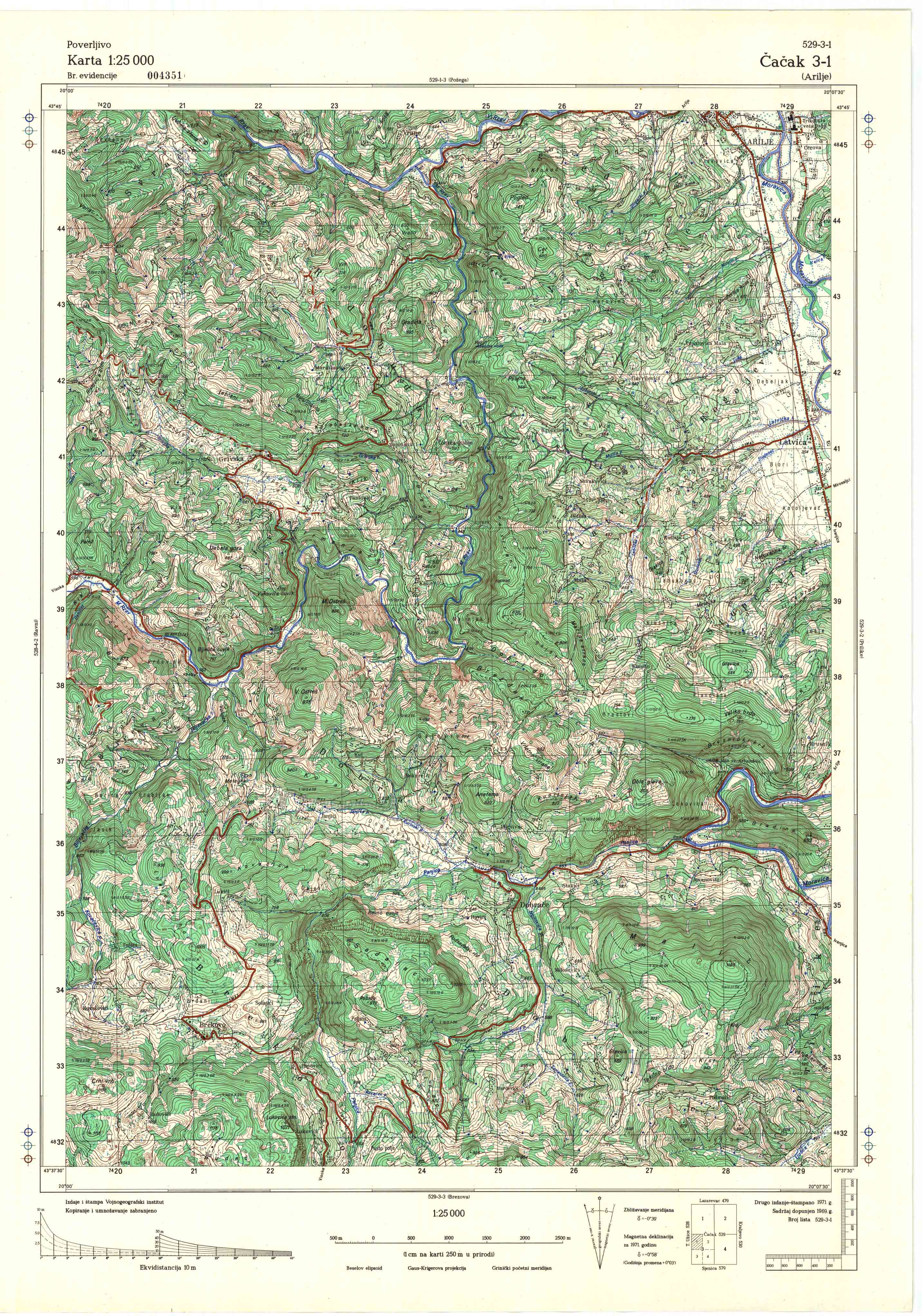  topografska karta srbije 25000 JNA  Čačak