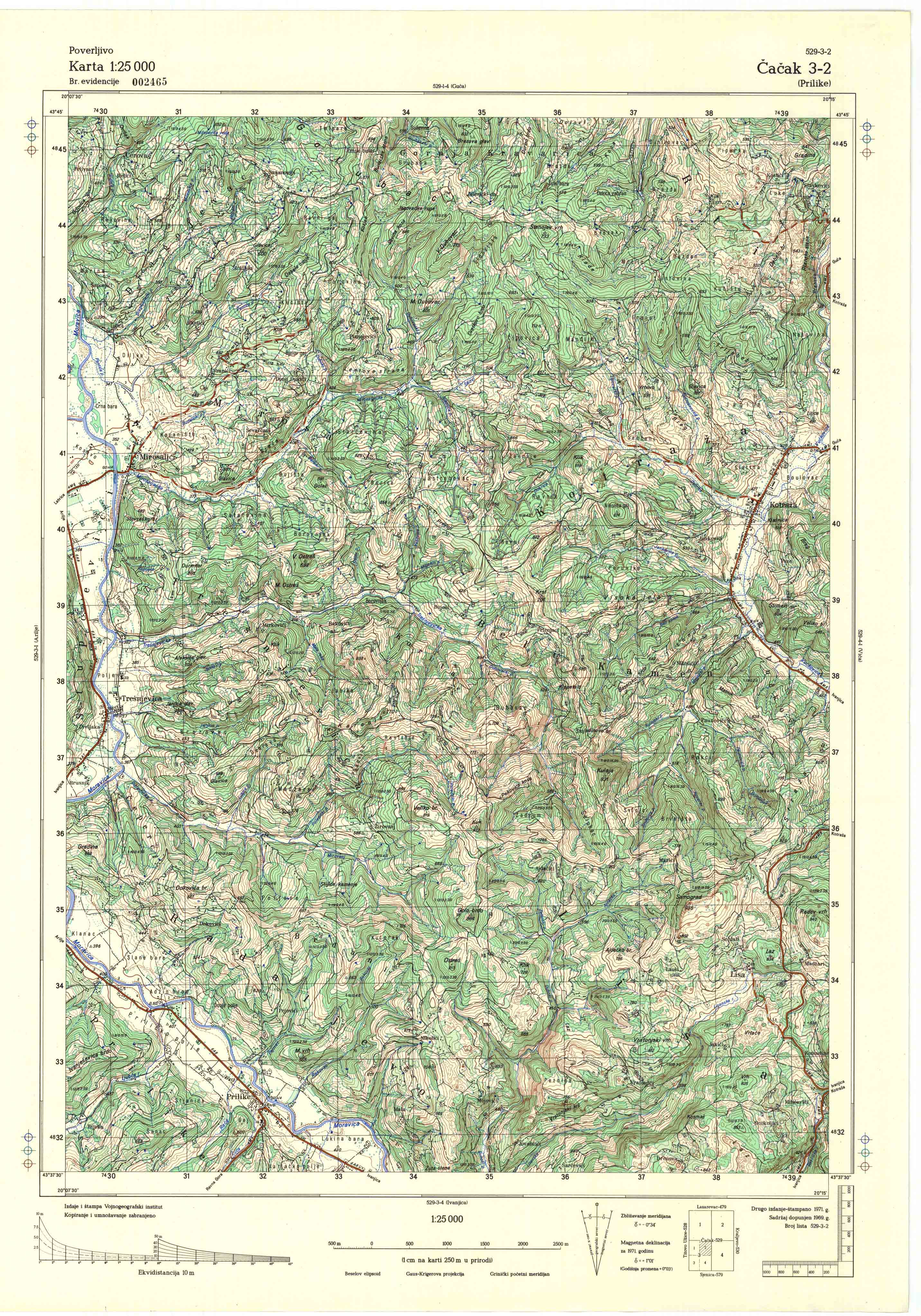  topografska karta srbije 25000 JNA  Čačak