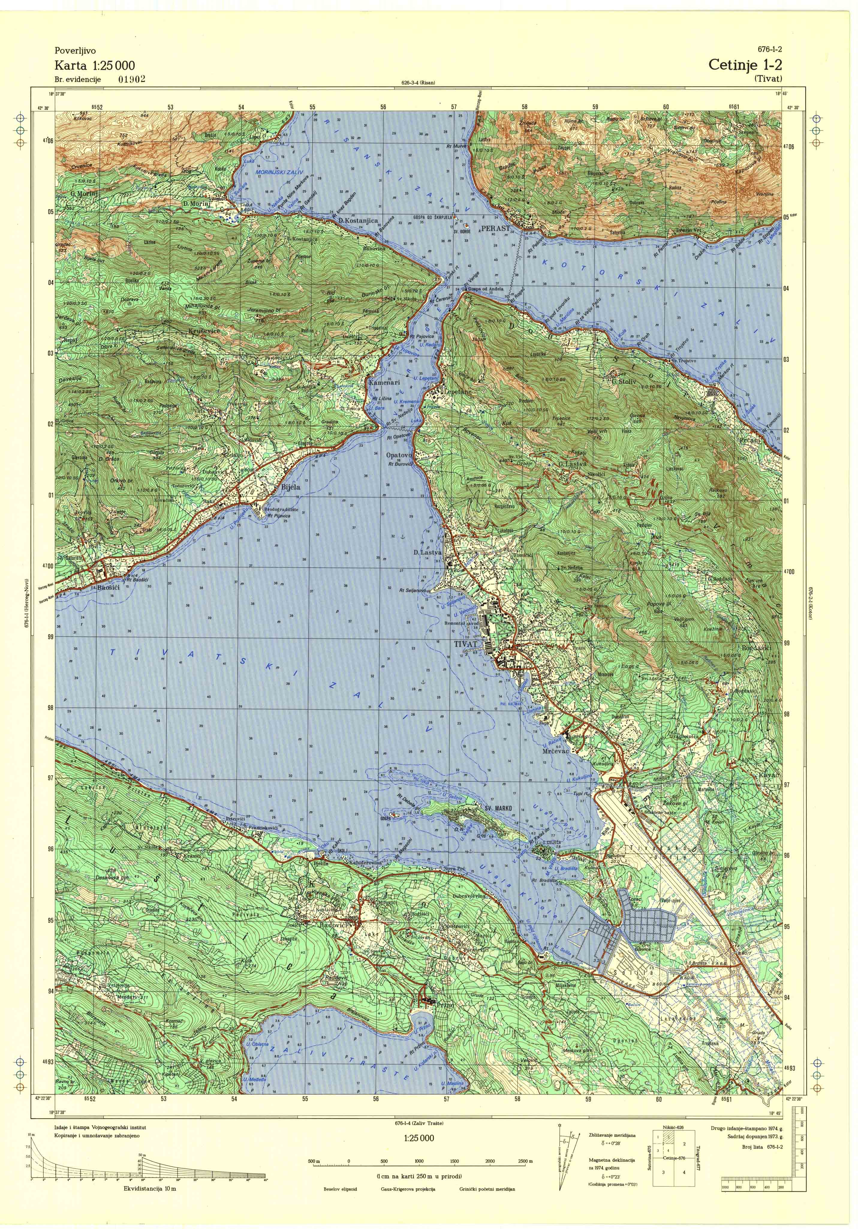  topografska karta crne gore 25000 JNA  Cetinje