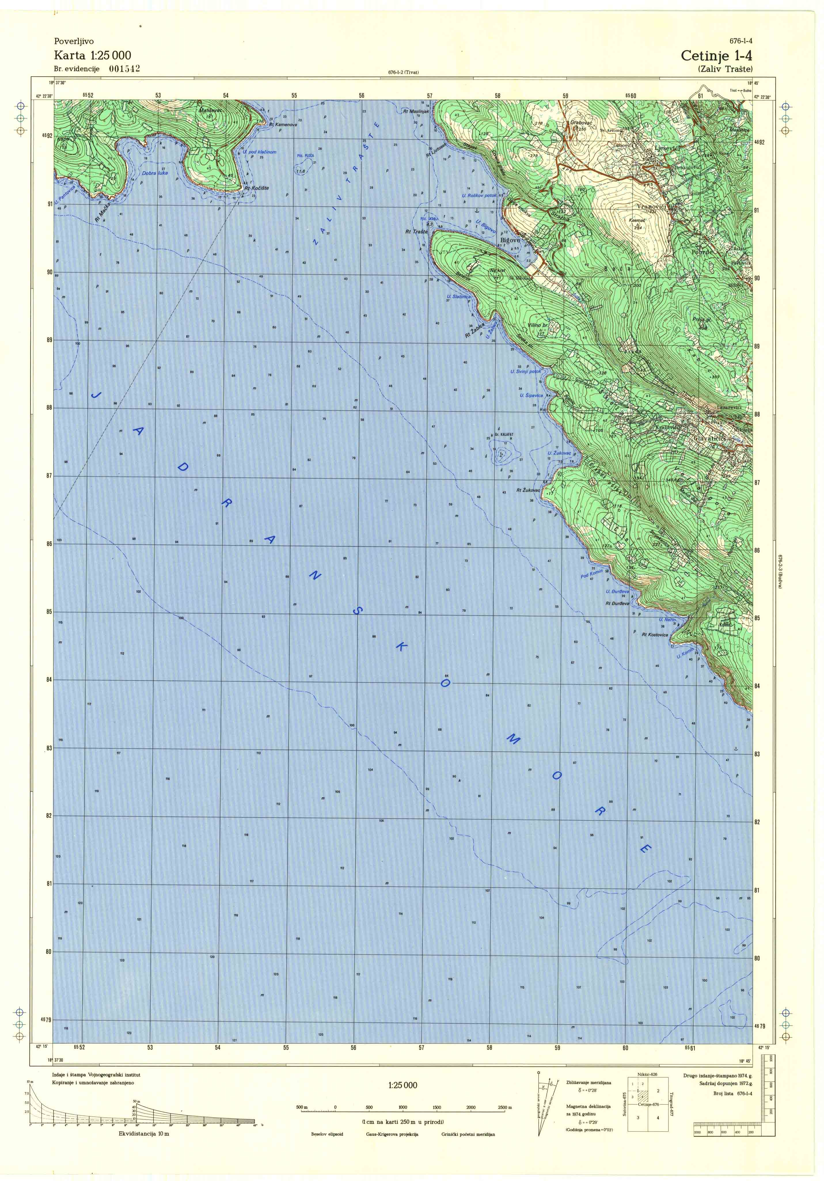  topografska karta crne gore 25000 JNA  Cetinje