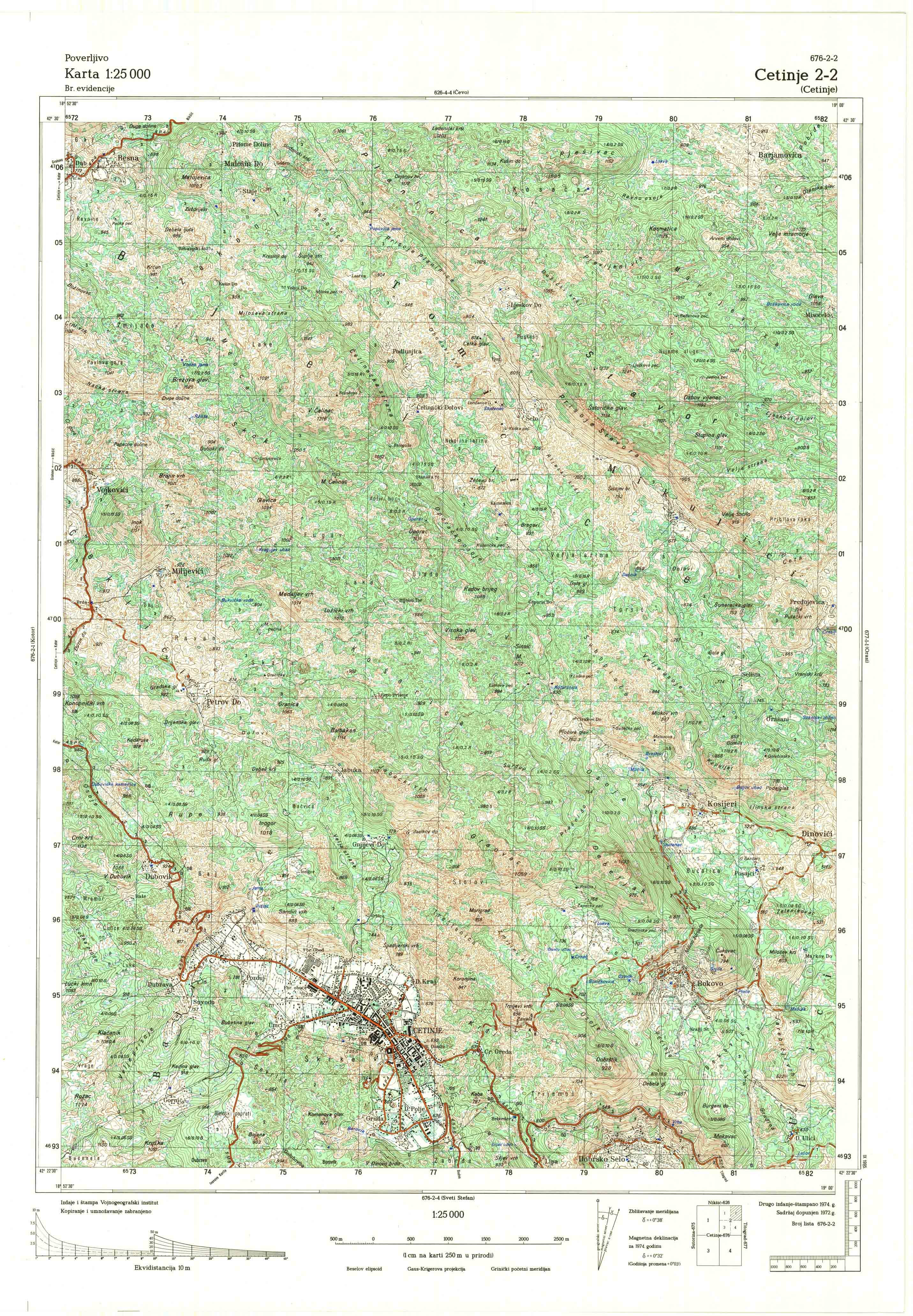  topografska karta crne gore 25000 JNA  Cetinje